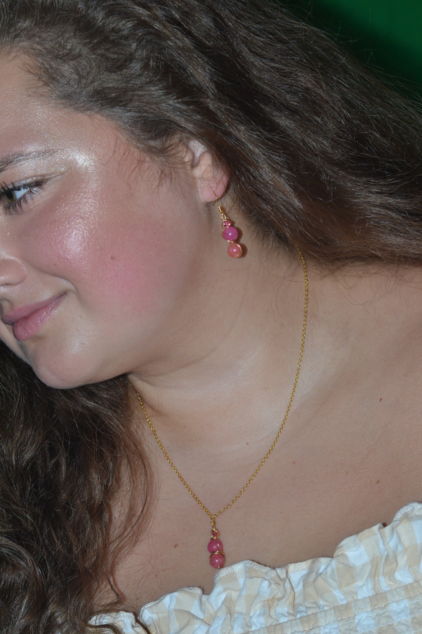 Pink Jade & Gold Set – Heart-Centered Confidence & Grace (925 Necklace + Earrings)
