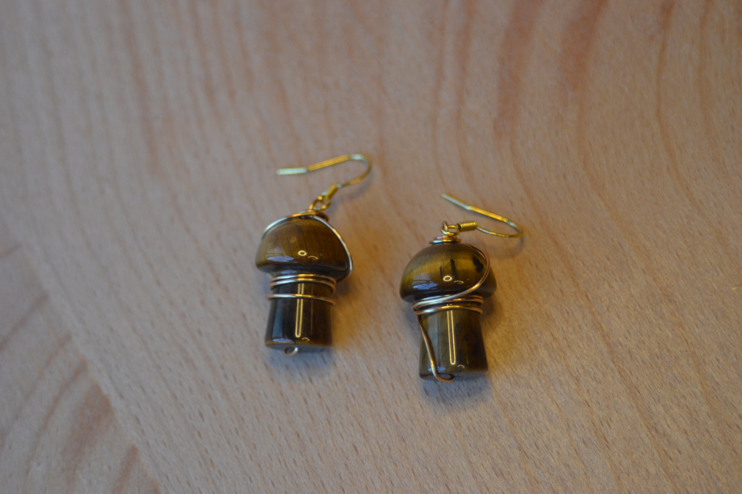 Tigers Eye Mushroom Earrings – Grounded Magic in Gold or Silver (1.5")