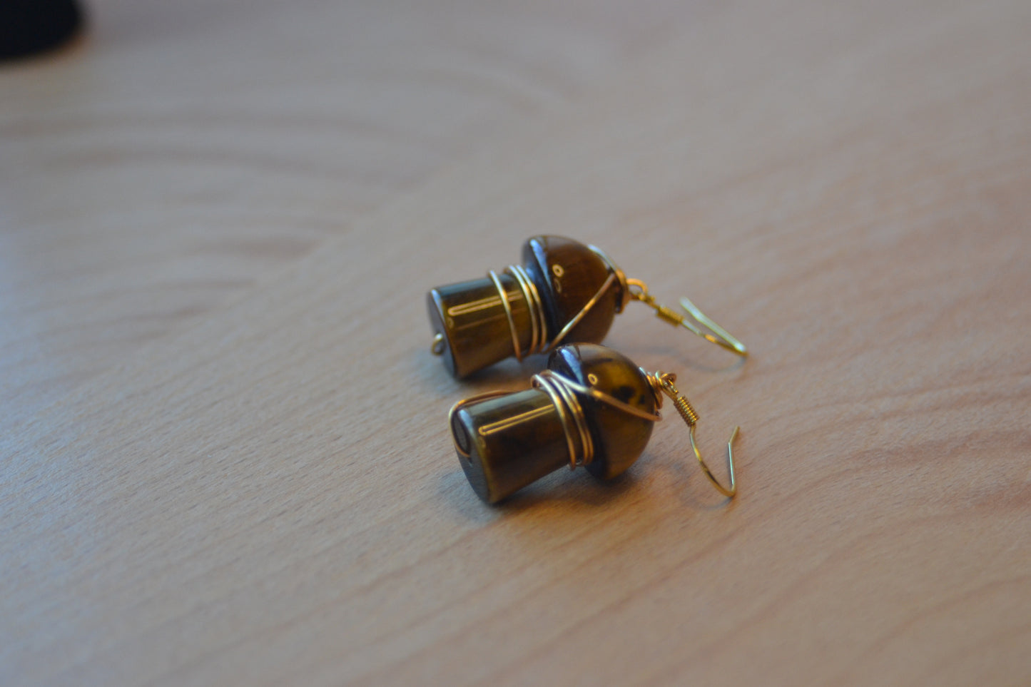 Tigers Eye Mushroom Earrings – Grounded Magic in Gold or Silver (1.5")