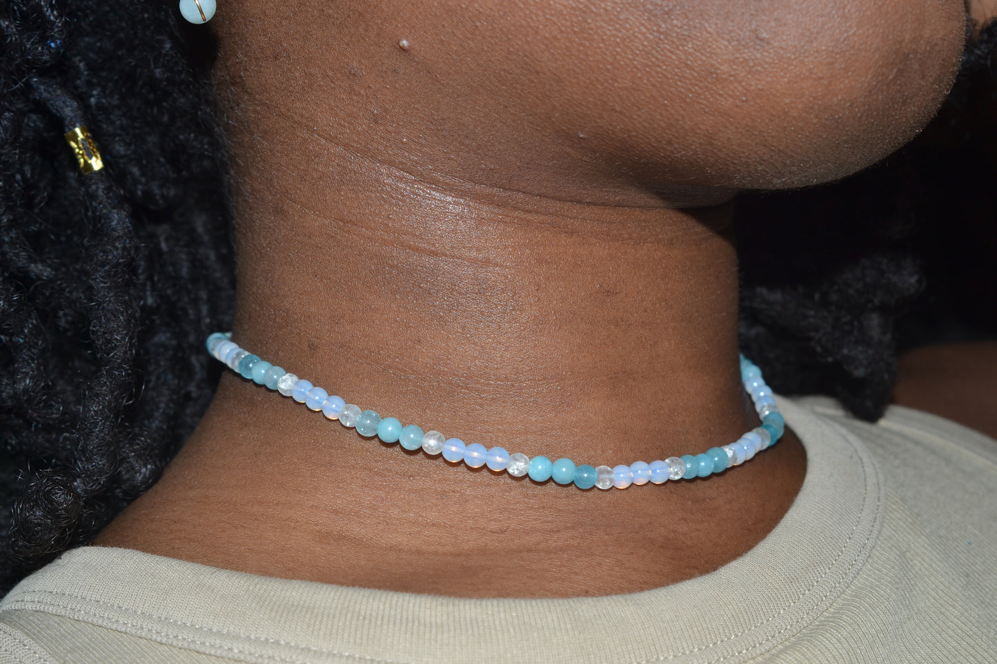 Aquamarine, Quartz & Opalite Choker – Soothing Clarity & Flow (14”)