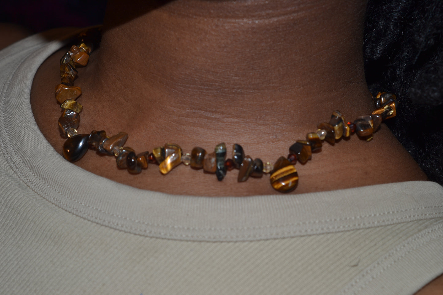 Tiger’s Eye Choker & Teardrop Earrings Set – Grounding & Confidence Jewelry