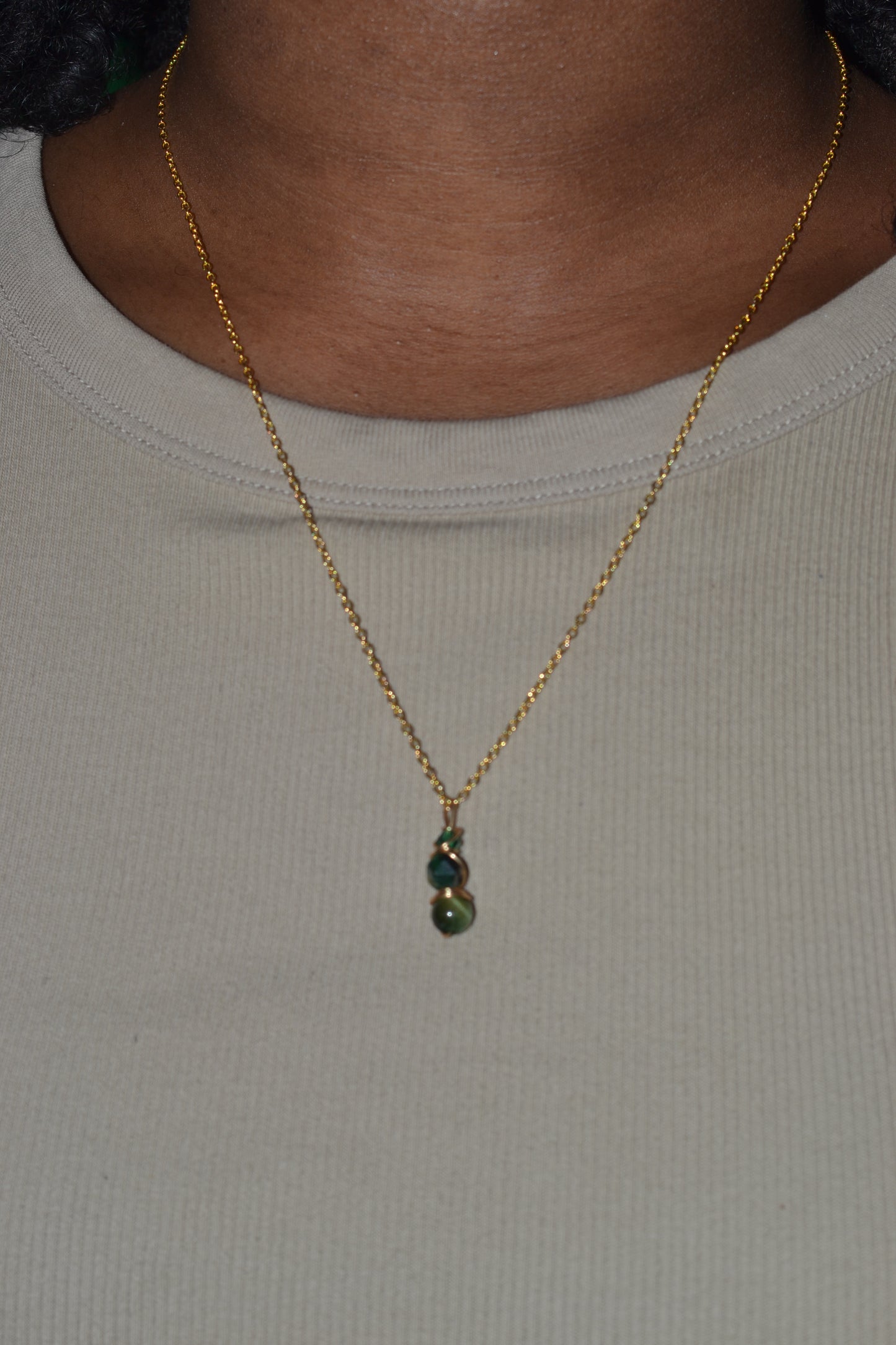 Green Tiger’s Eye & Gold Set – Power, Focus & Abundance (925 Necklace + Earrings)