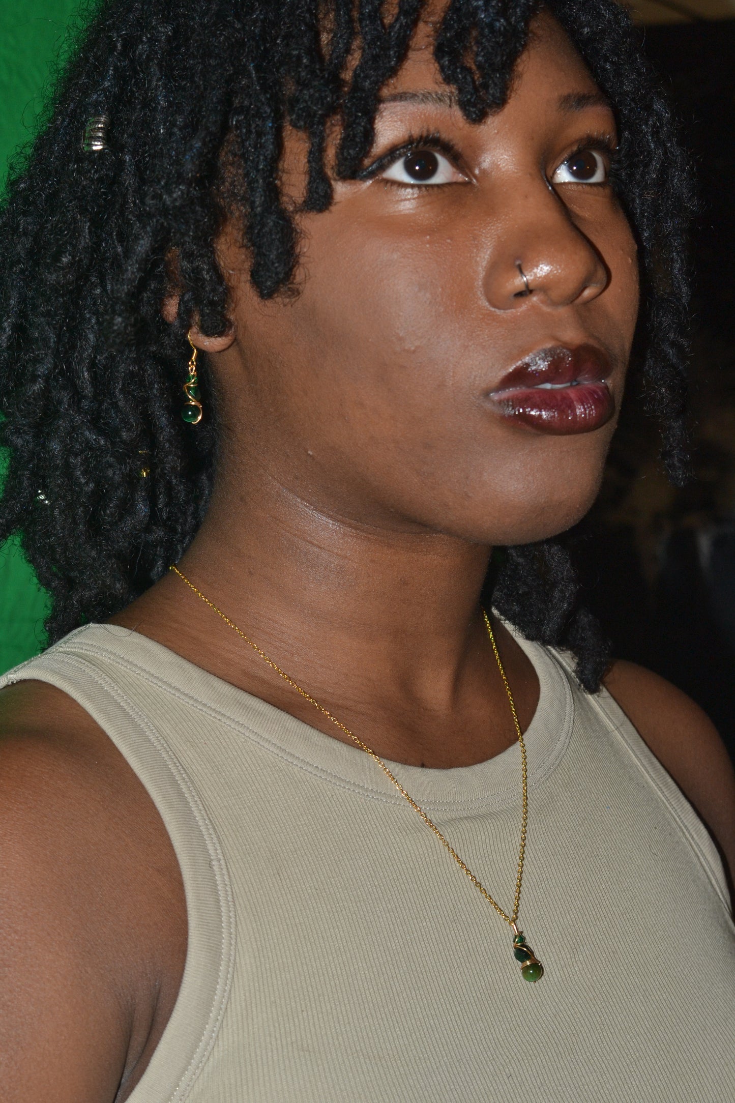 Green Tiger’s Eye & Gold Set – Power, Focus & Abundance (925 Necklace + Earrings)