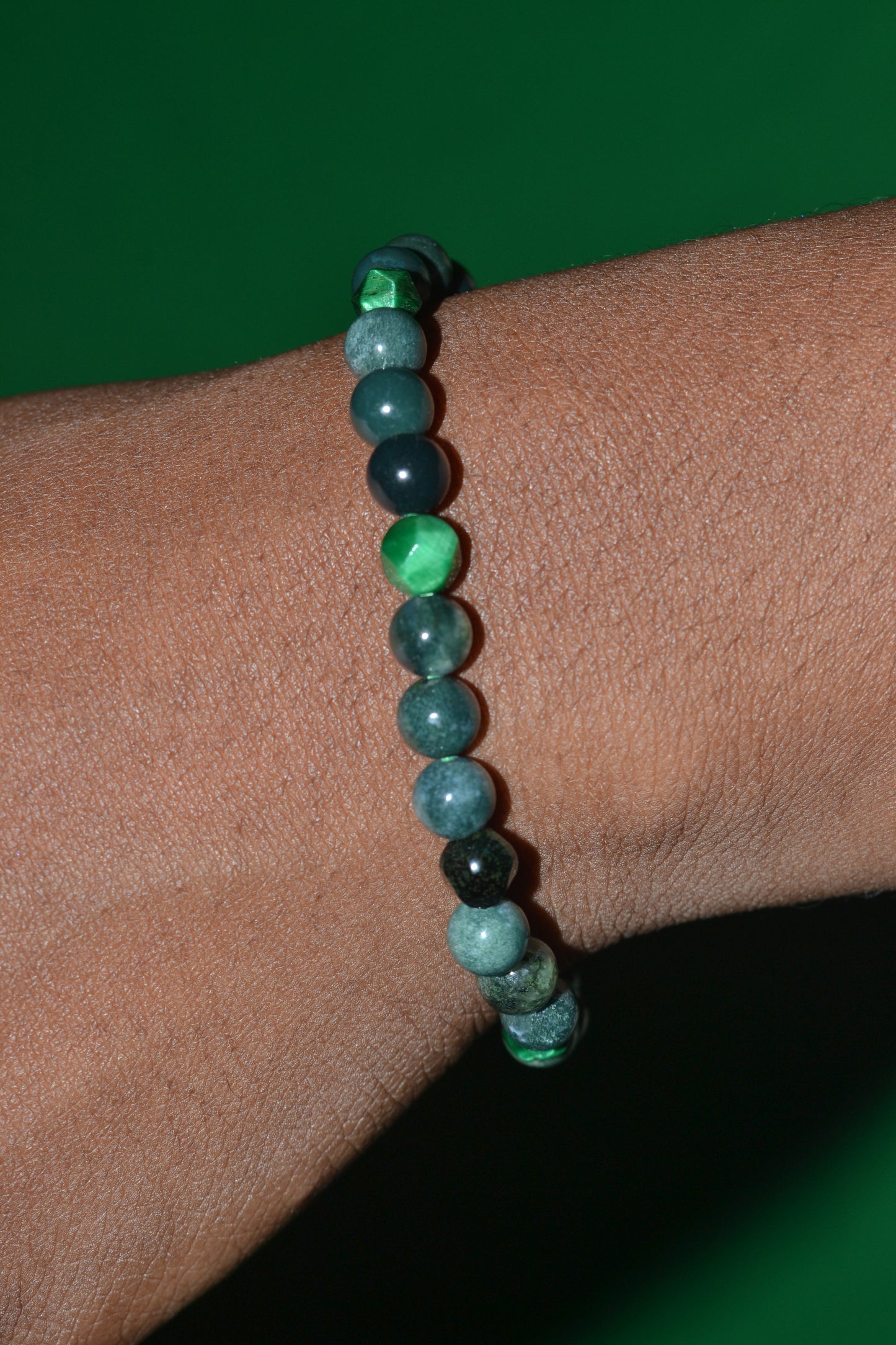 Moss Agate Bracelet with Faceted Green Tiger’s Eye – Grounding with a Touch of Shine