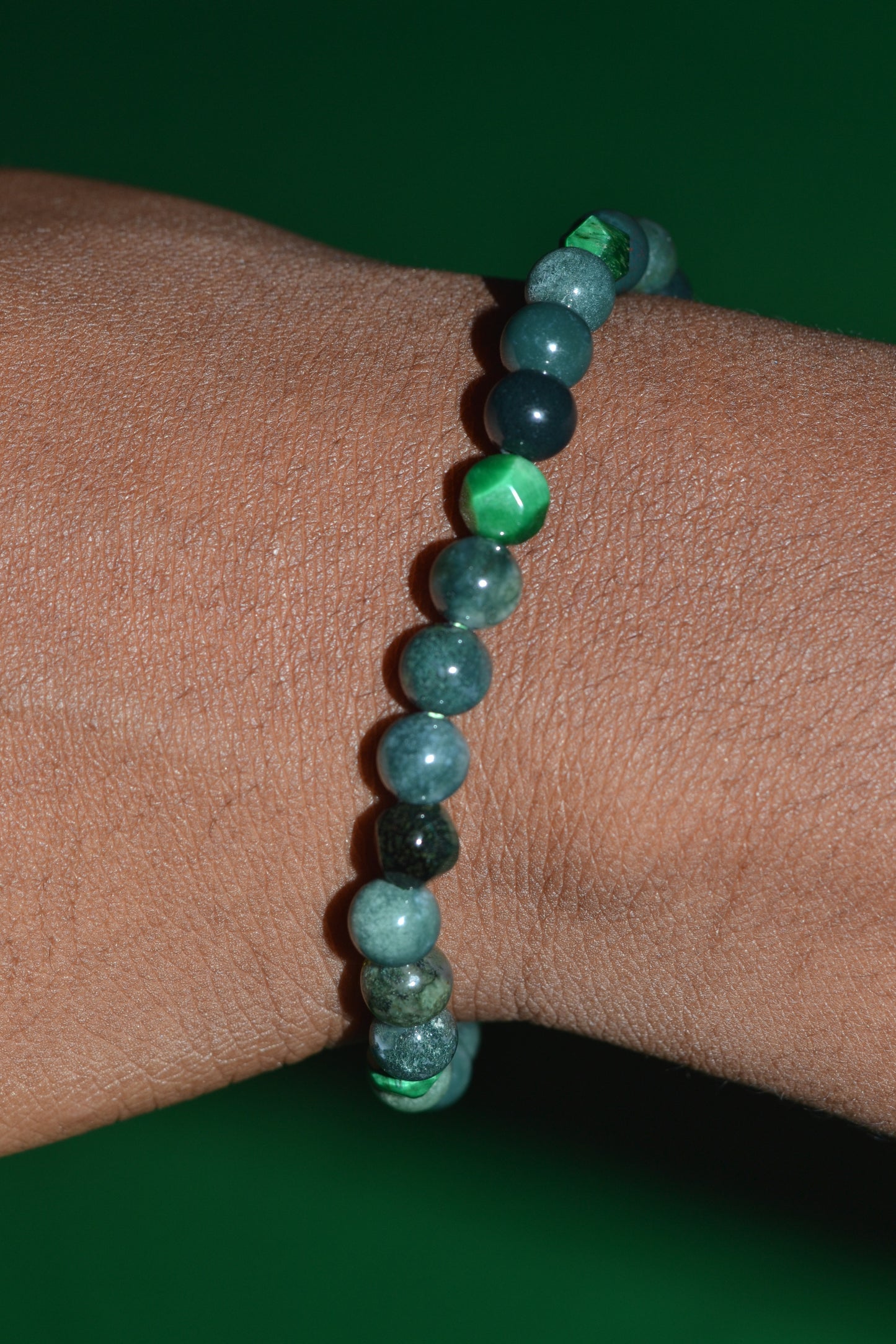 Moss Agate Bracelet with Faceted Green Tiger’s Eye – Grounding with a Touch of Shine