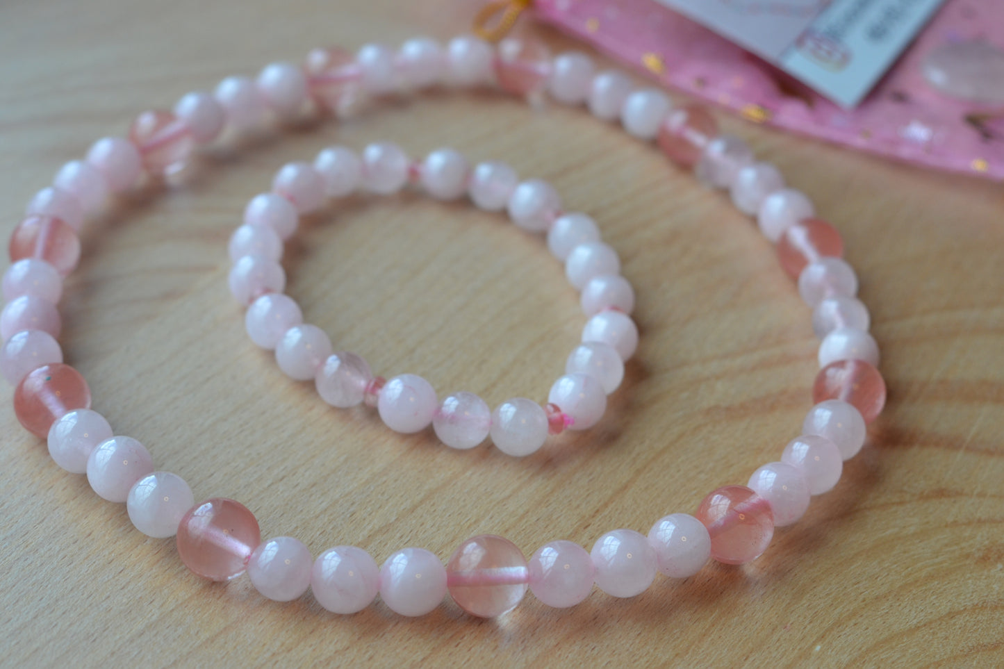 Cherry Quartz & Rose Quartz Set with Choker, Bracelet, Earrings, Necklace