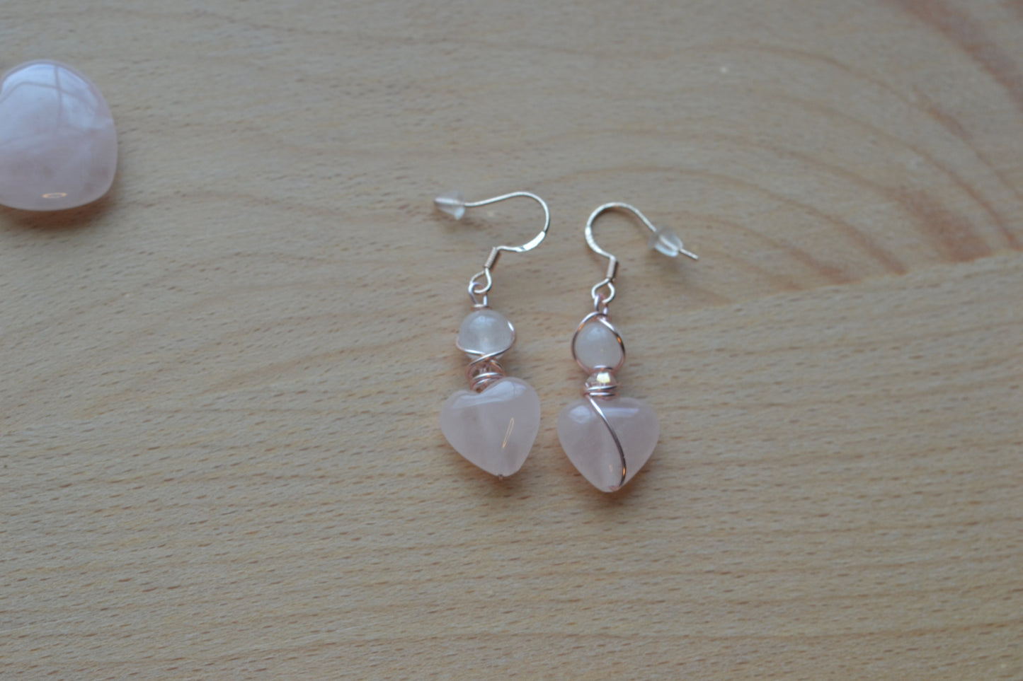Rose Gold Rose Quartz Heart Earrings & Bracelet Set – Love & Sweetness