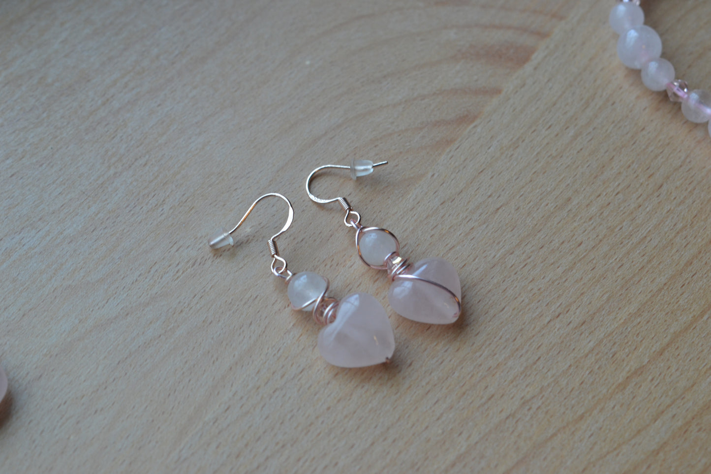 Rose Gold Rose Quartz Heart Earrings & Bracelet Set – Love & Sweetness