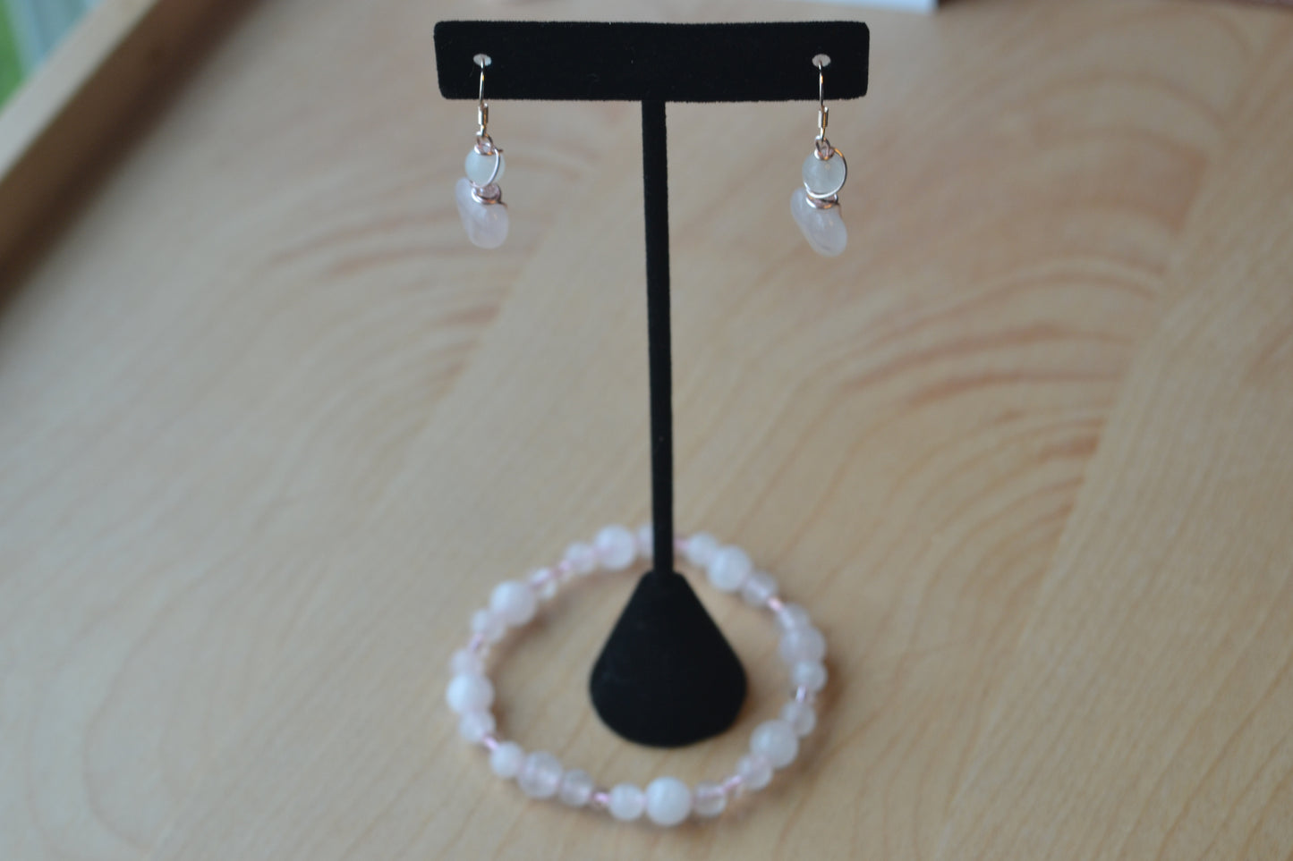 Rose Gold Rose Quartz Heart Earrings & Bracelet Set – Love & Sweetness