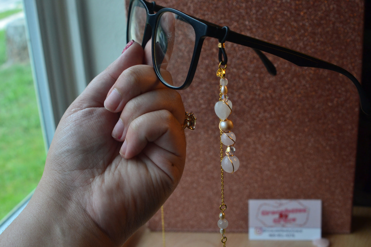 Rose Quartz & Pearl Glasses Chain – 14k Gold Plated, For Love, Beauty & Divine Vision