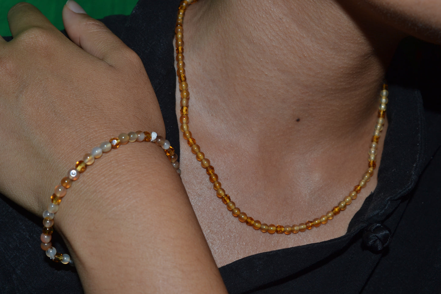 Amber & Agate Choker + Bracelet Set – Gentle Grounding, Warmth & Protection