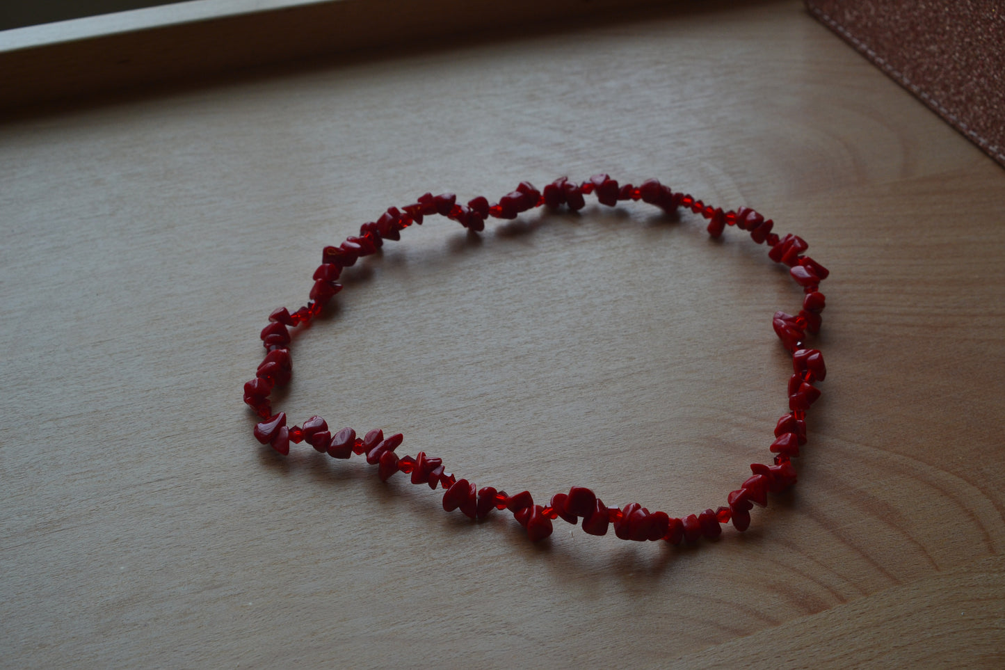 Red Coral & Crystal Necklace – 16" | Handmade Statement Jewelry for Confidence & Vitality