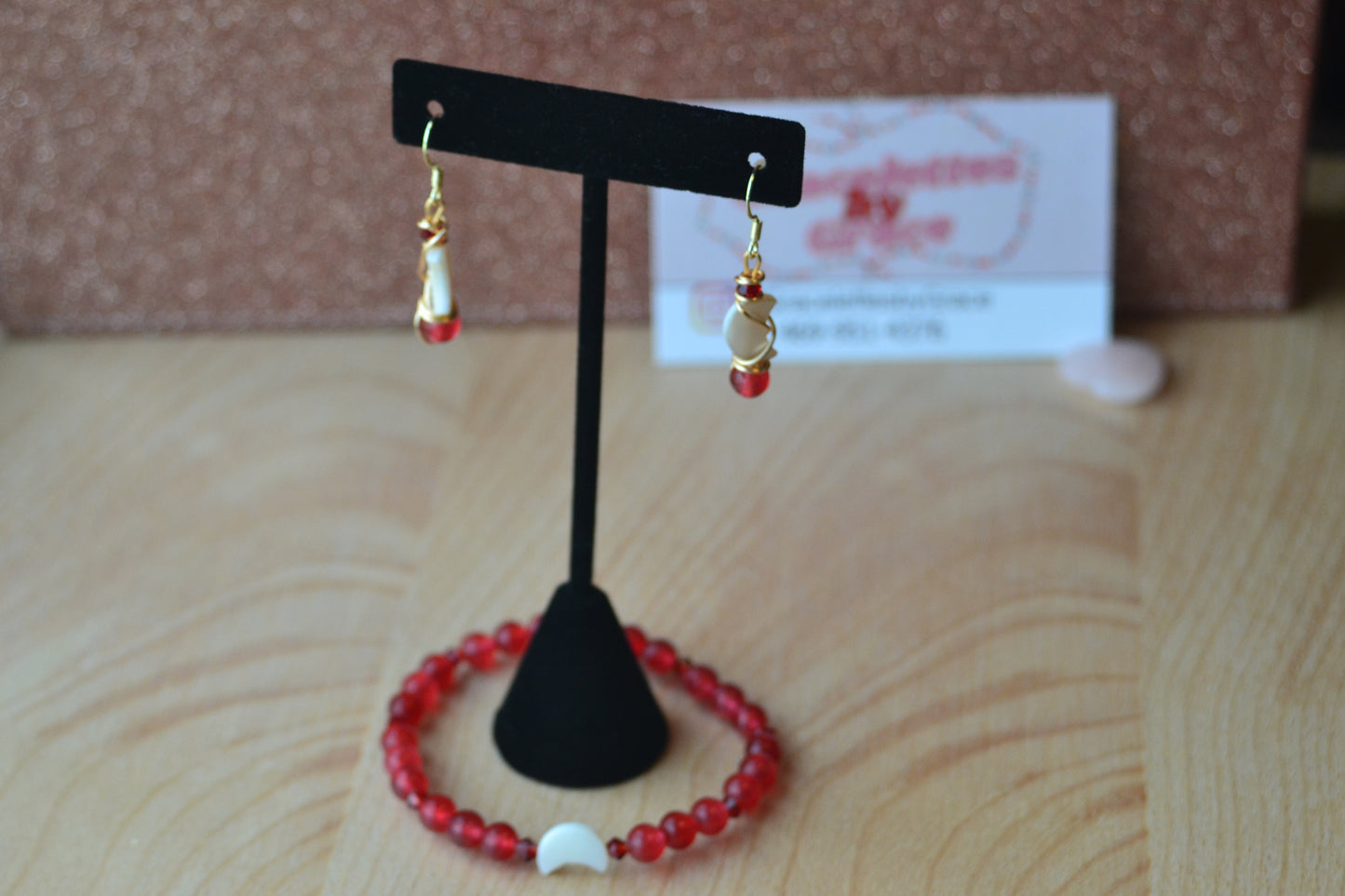 Cherry Quartz & Mother of Pearl Moon Jewelry Set – For Confidence & Radiant Power