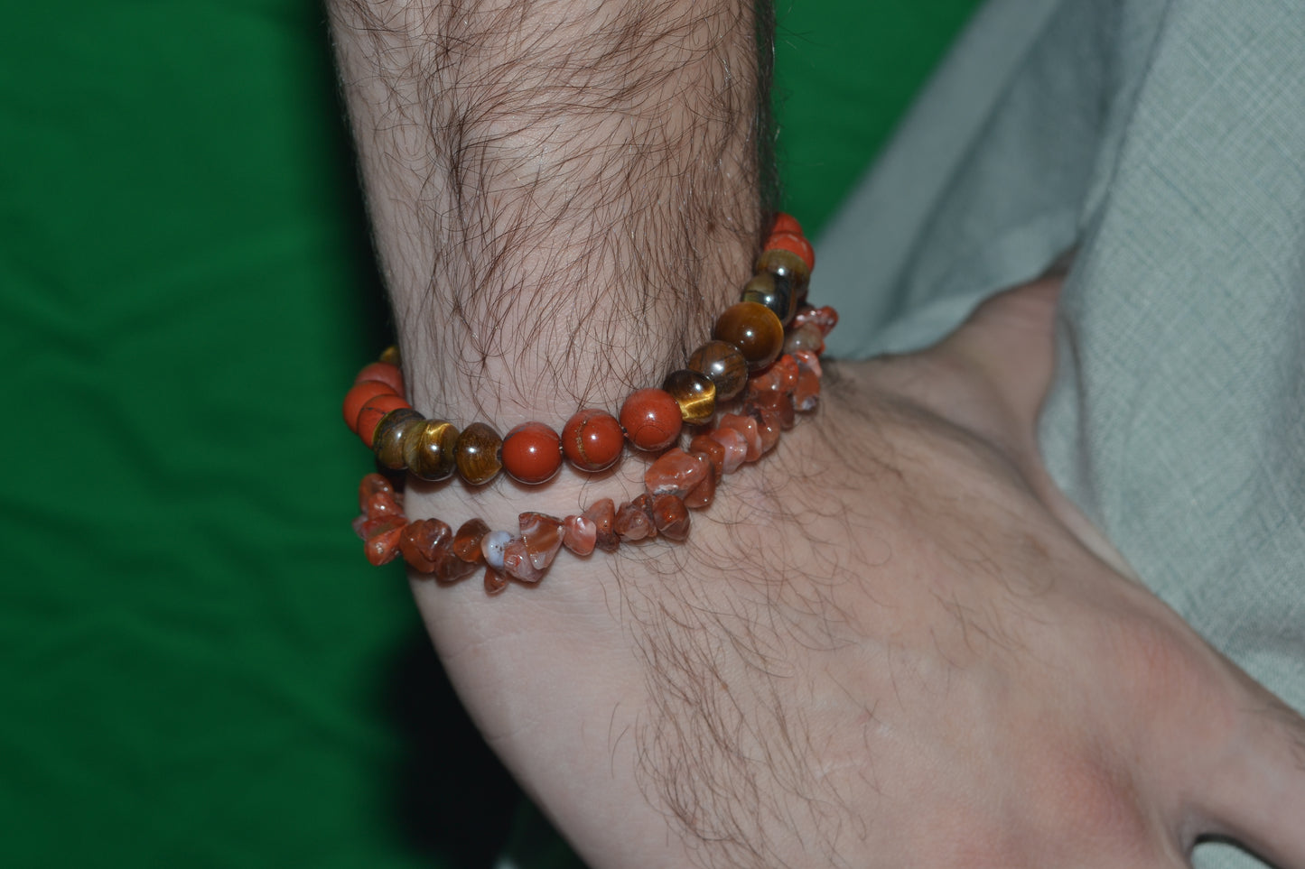 Fire Agate & Jasper Chip Bead Bracelet – Grounding & Protective Energy