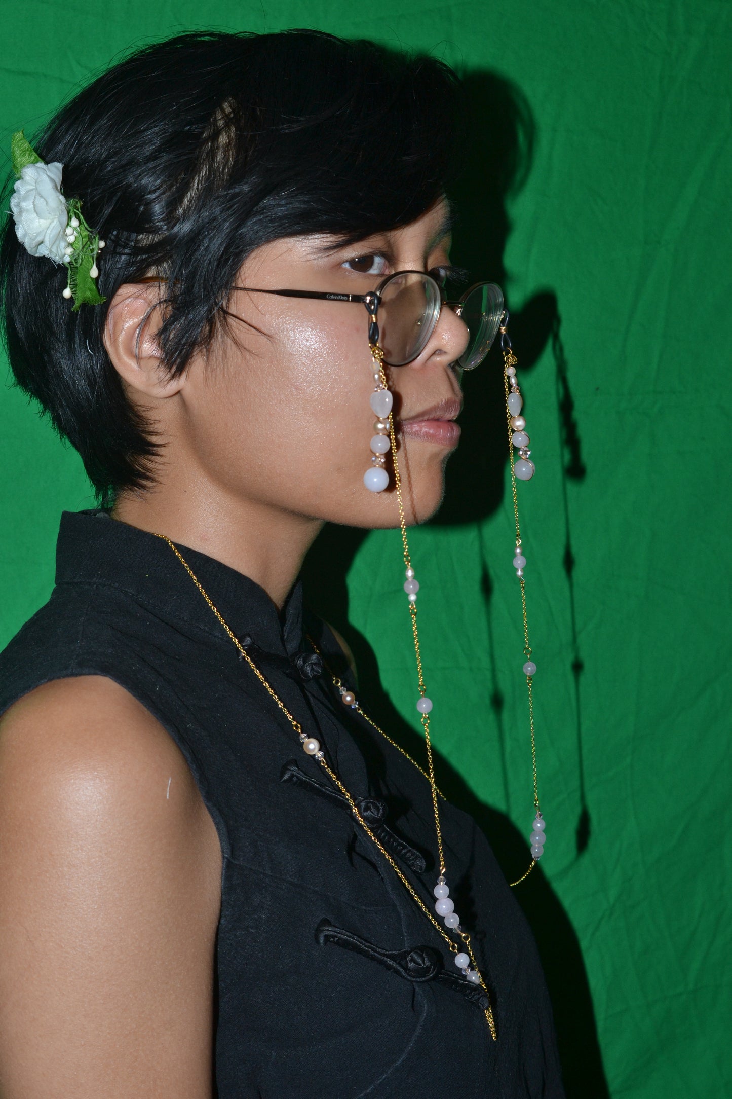 Rose Quartz & Pearl Glasses Chain – 14k Gold Plated, For Love, Beauty & Divine Vision
