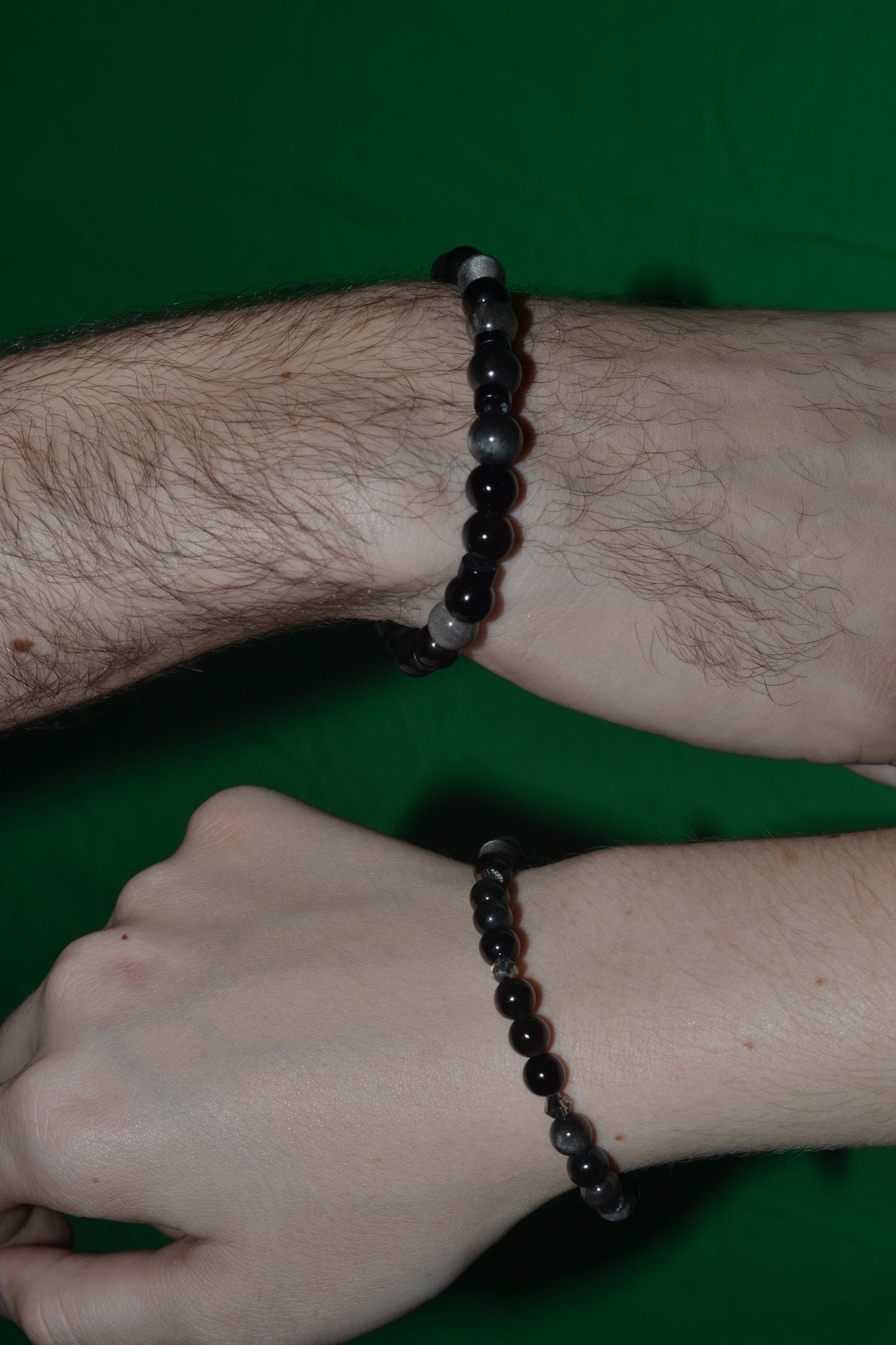Silver Obsidian & Grey Crystal Bracelet – Subtle Power & Protection (4mm)