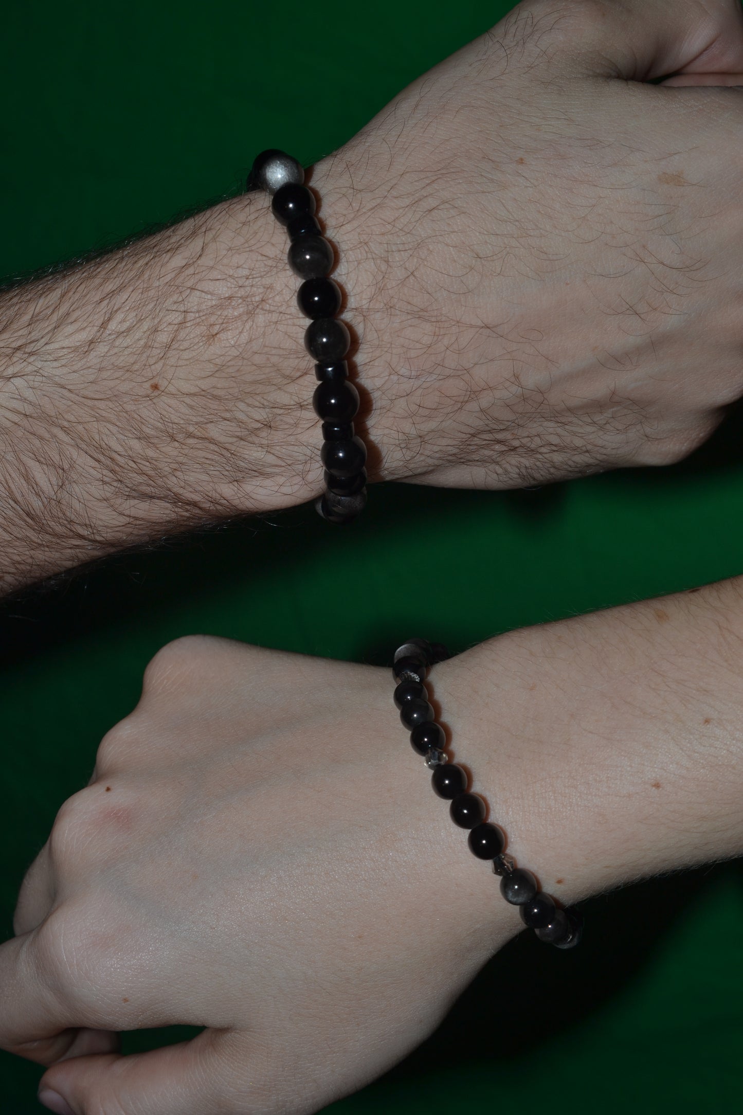 Silver Obsidian & Grey Crystal Bracelet – Subtle Power & Protection (4mm)