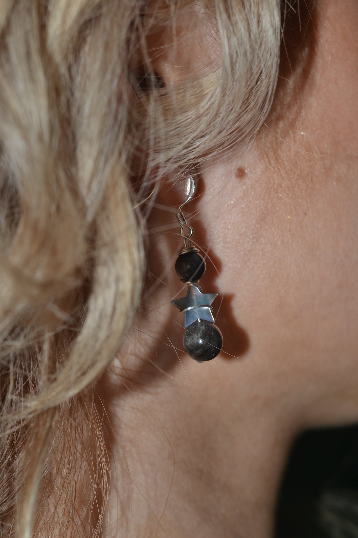 Shadow Star Earrings – Silver Obsidian & Black Mother of Pearl in Sterling Silver