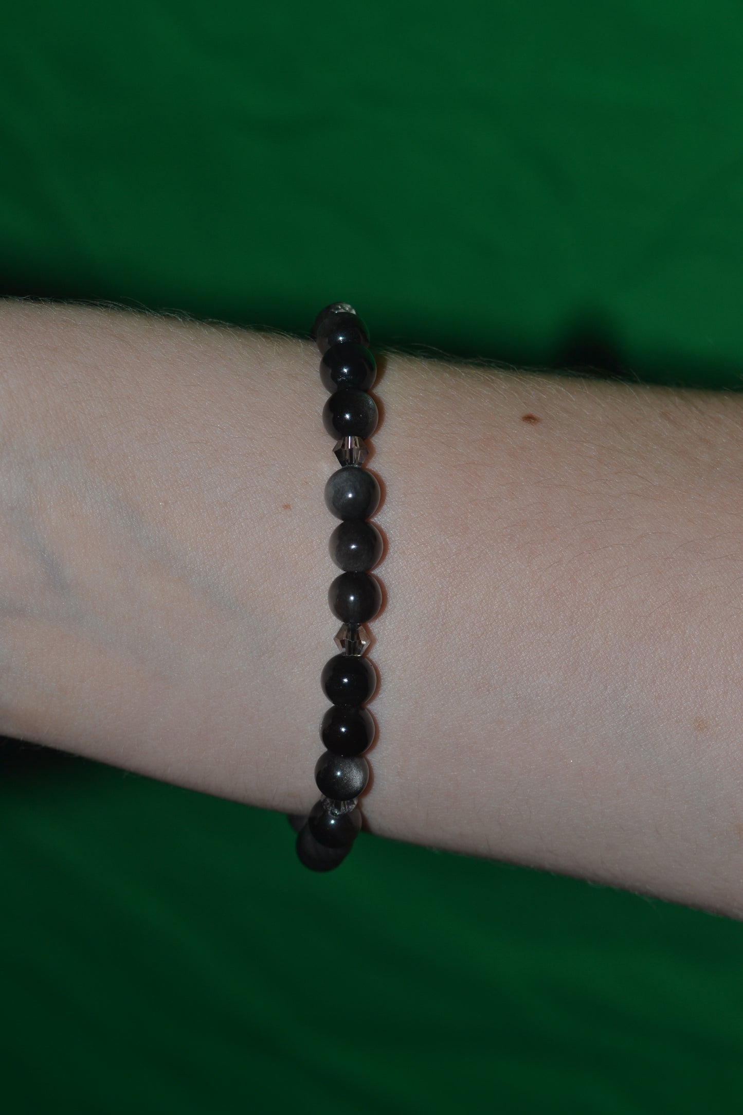 Silver Obsidian & Grey Crystal Bracelet – Subtle Power & Protection (4mm)