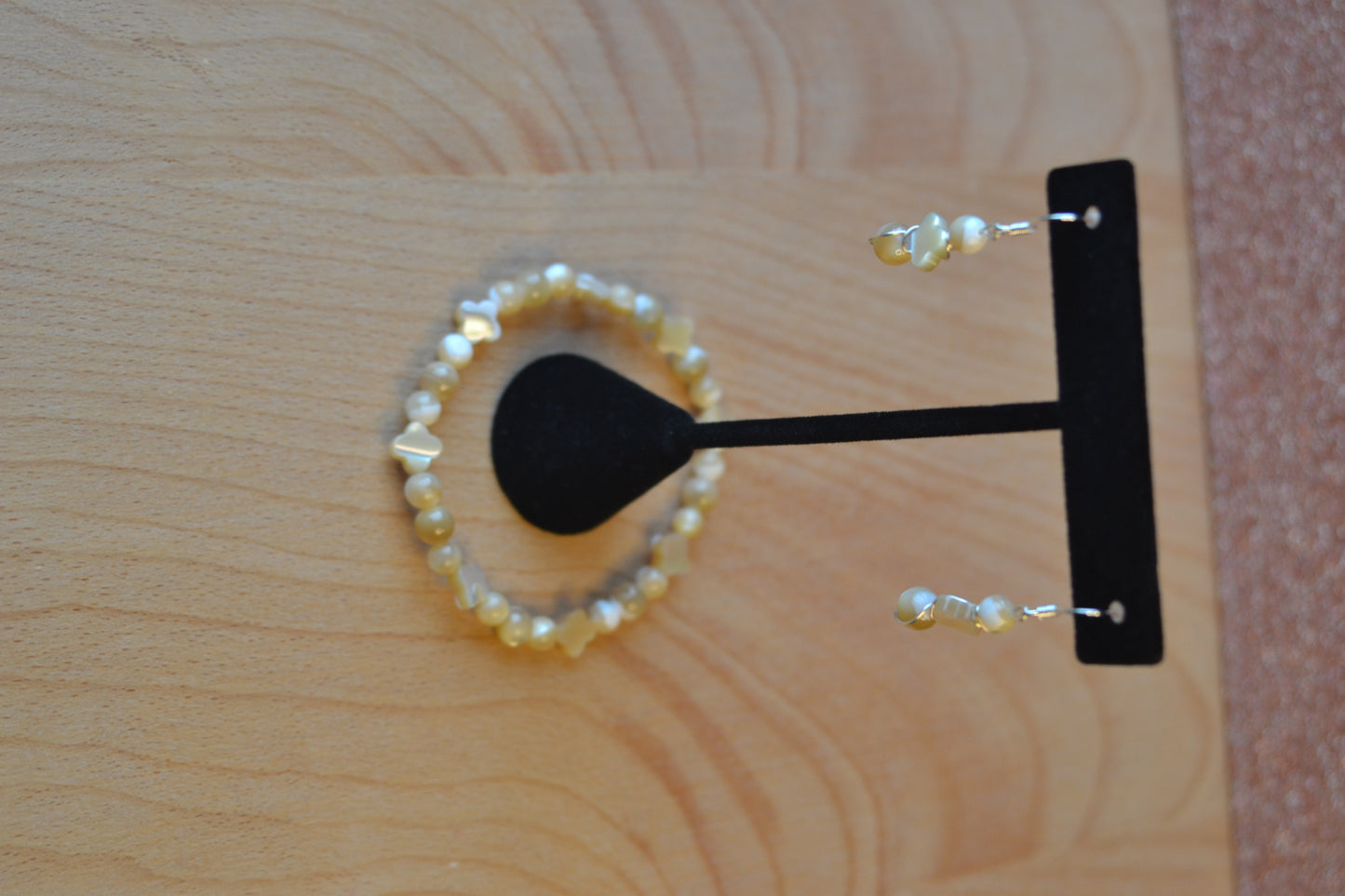 Yellow Mother of Pearl Bracelet & Earring Set – Sterling Silver Wrapped Luck & Light