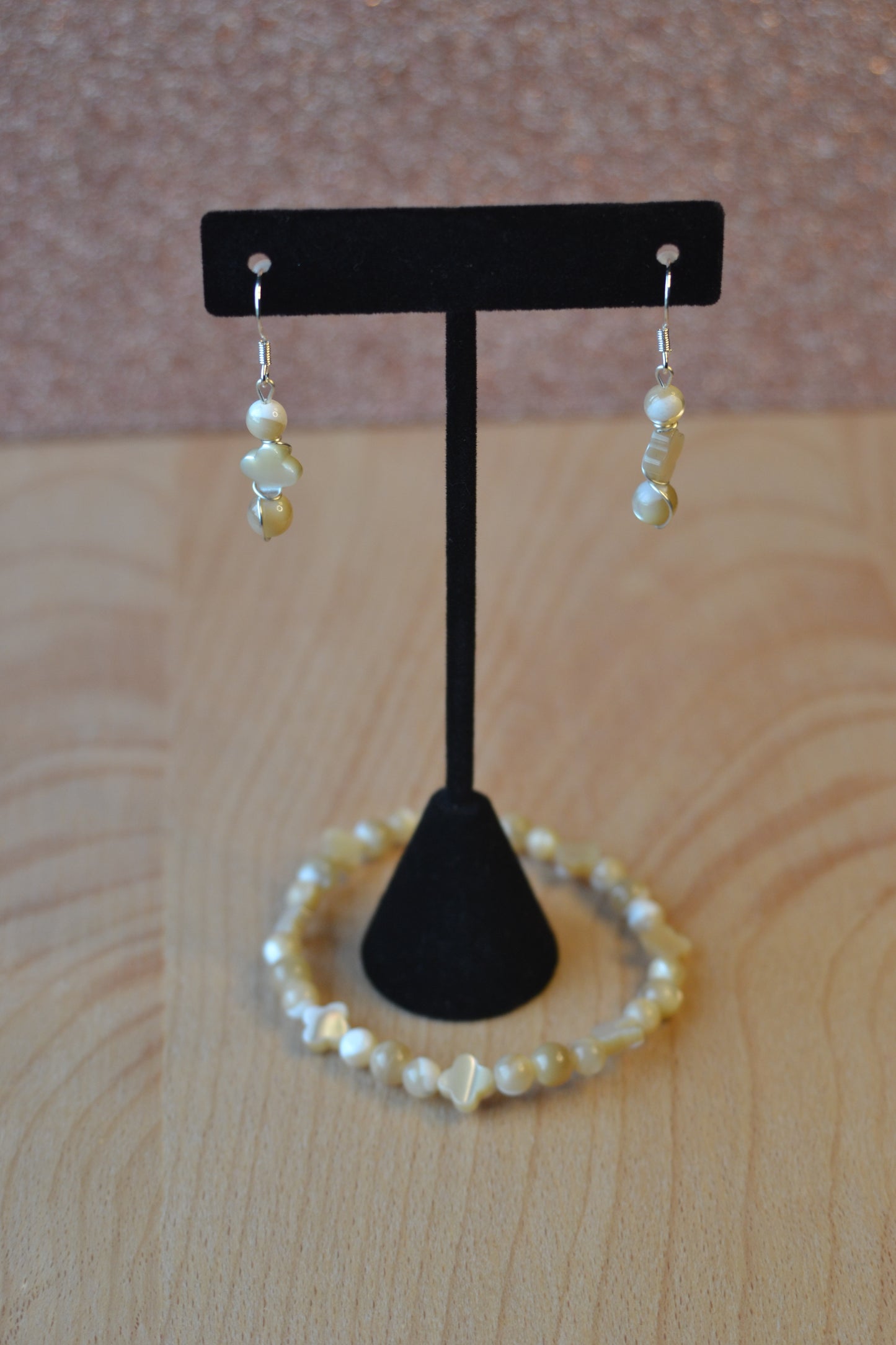 Yellow Mother of Pearl Bracelet & Earring Set – Sterling Silver Wrapped Luck & Light