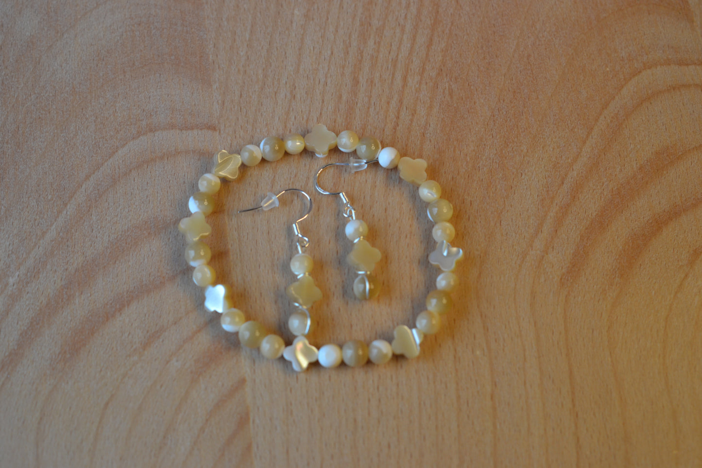 Yellow Mother of Pearl Bracelet & Earring Set – Sterling Silver Wrapped Luck & Light