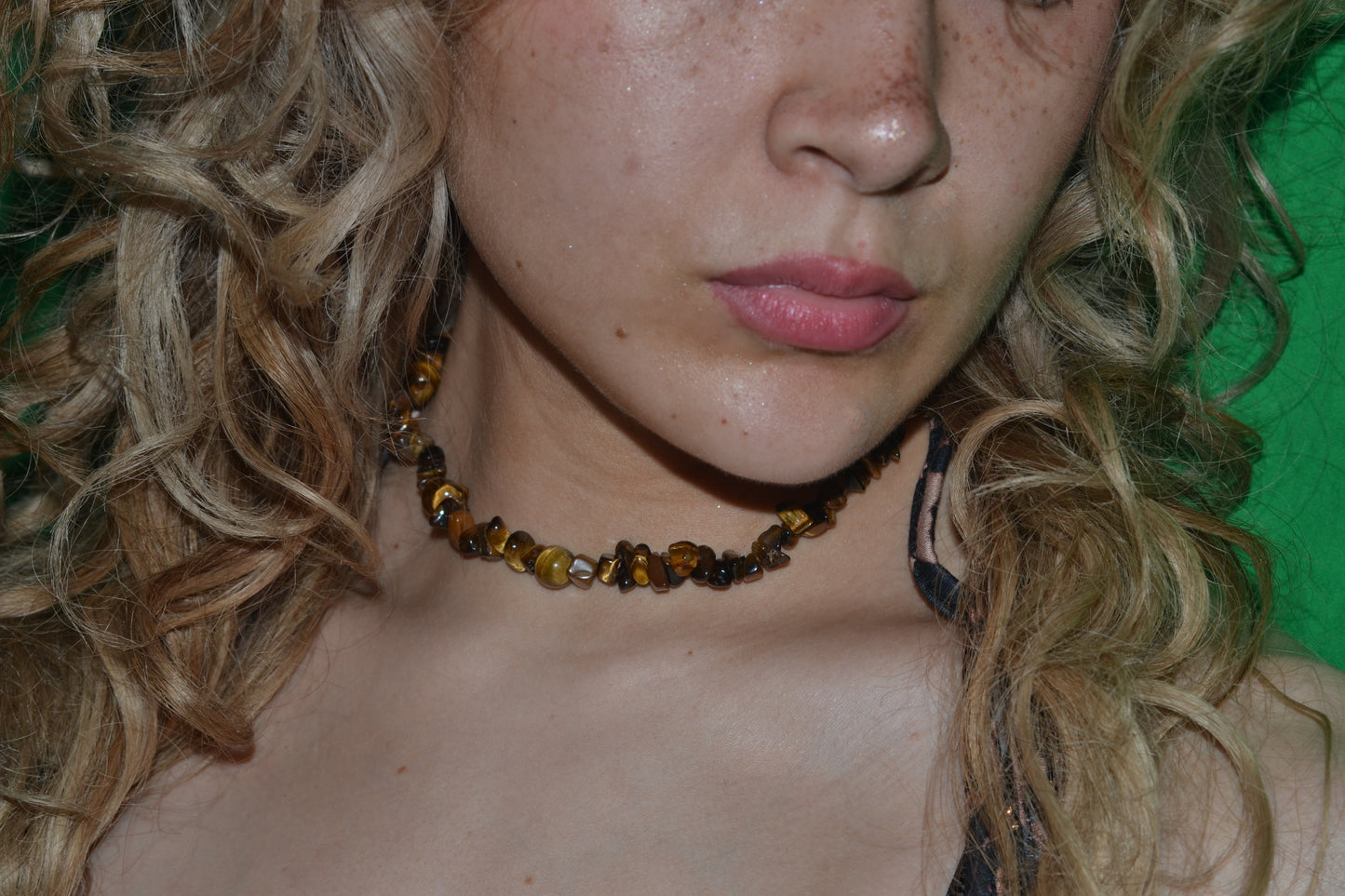 Tiger’s Eye Chip Choker with 8mm Round Spacers – Bold Energy (16”)