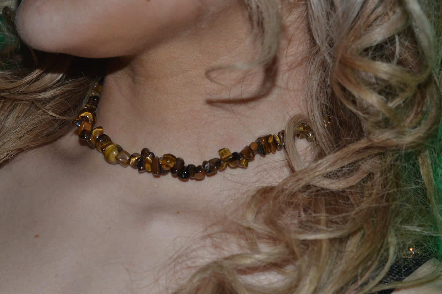 Tiger’s Eye Chip Choker with 8mm Round Spacers – Bold Energy (16”)
