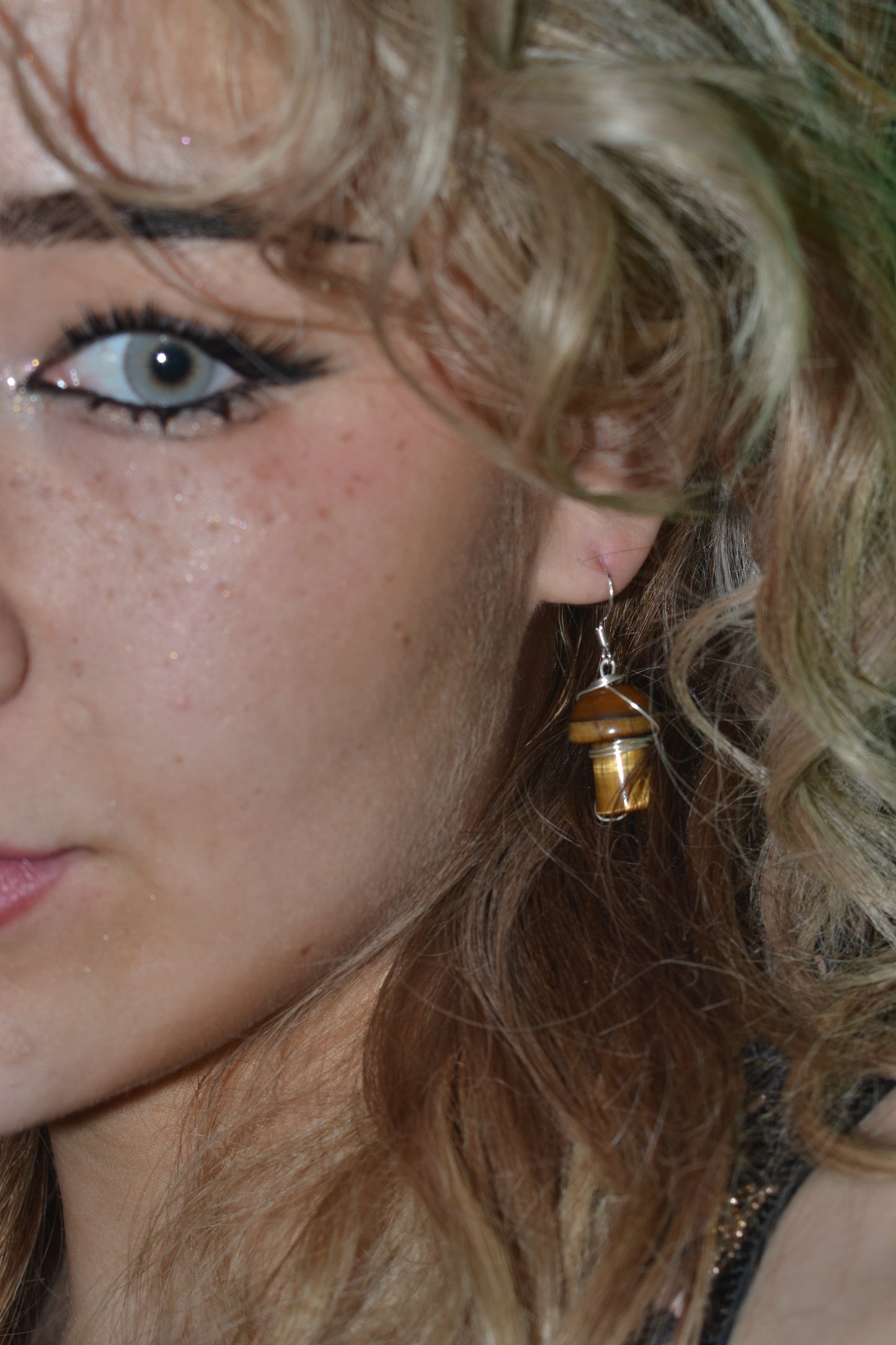 Tigers Eye Mushroom Earrings – Grounded Magic in Gold or Silver (1.5")