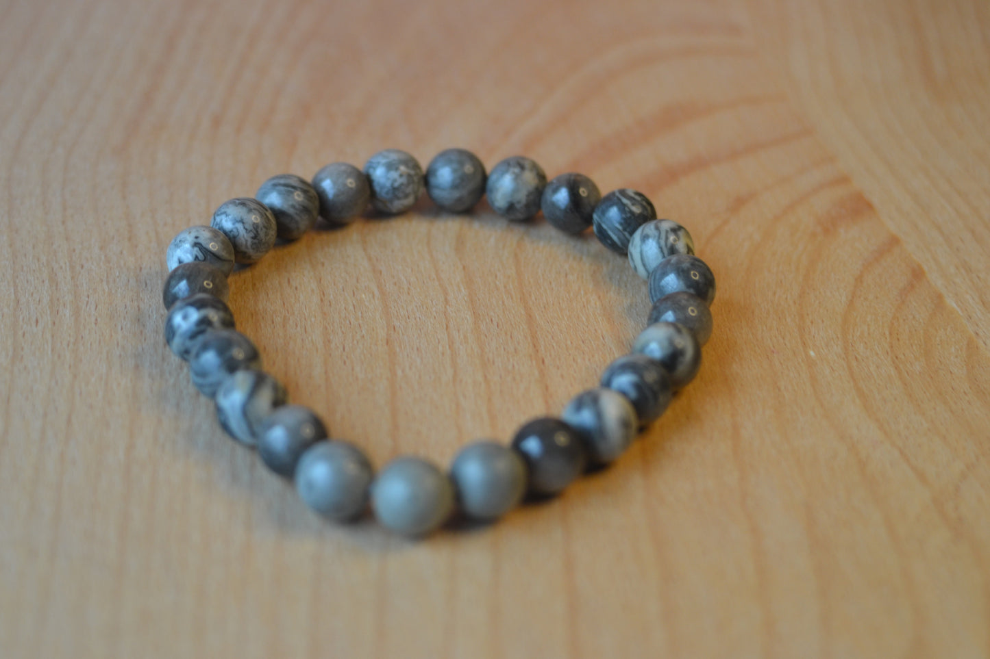Grey Jasper & Silver Obsidian Bracelet – Grounding, Clarity & Protection