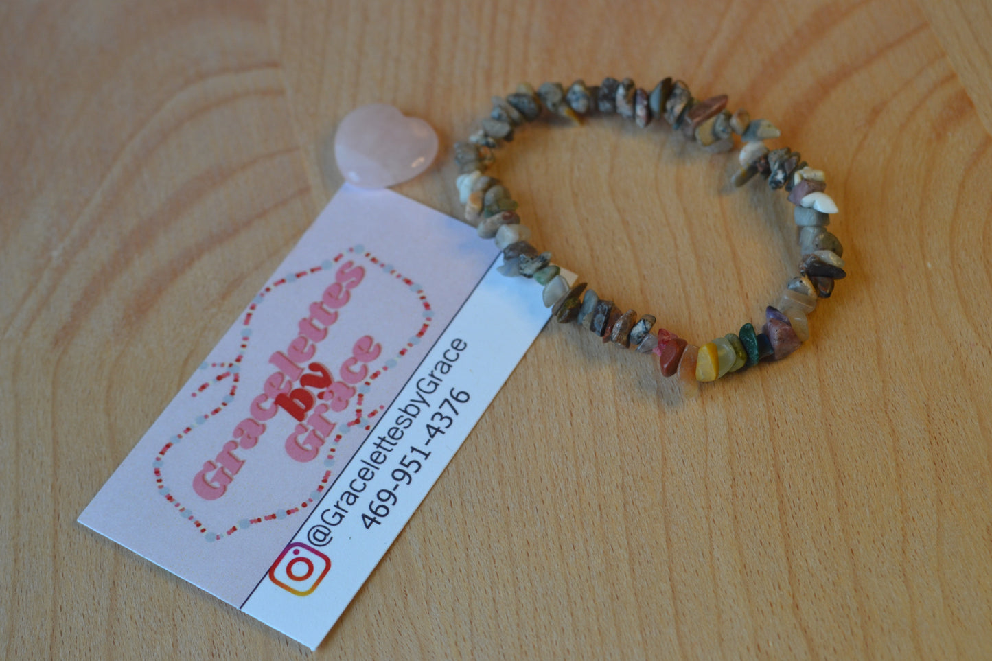 Subtle Rainbow Jasper Chip Bracelet – Grounding with Grey Jasper & Rainbow Center