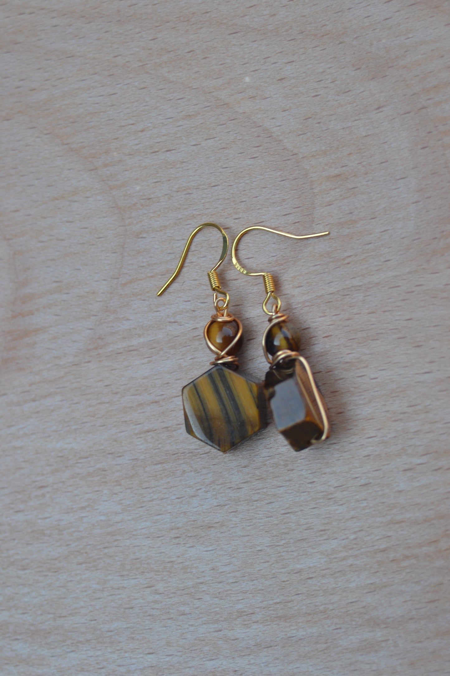 Hexagon Tiger’s Eye Earrings