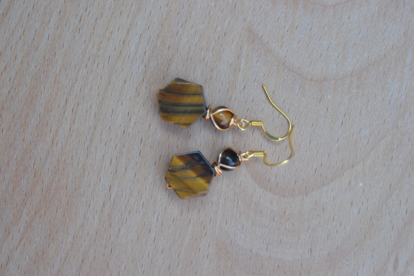 Hexagon Tiger’s Eye Earrings