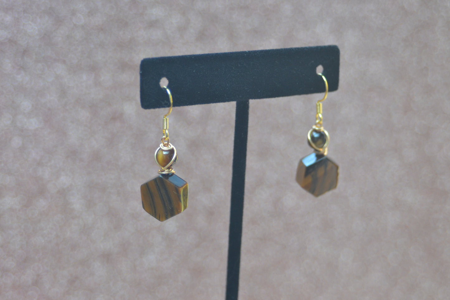 Hexagon Tiger’s Eye Earrings
