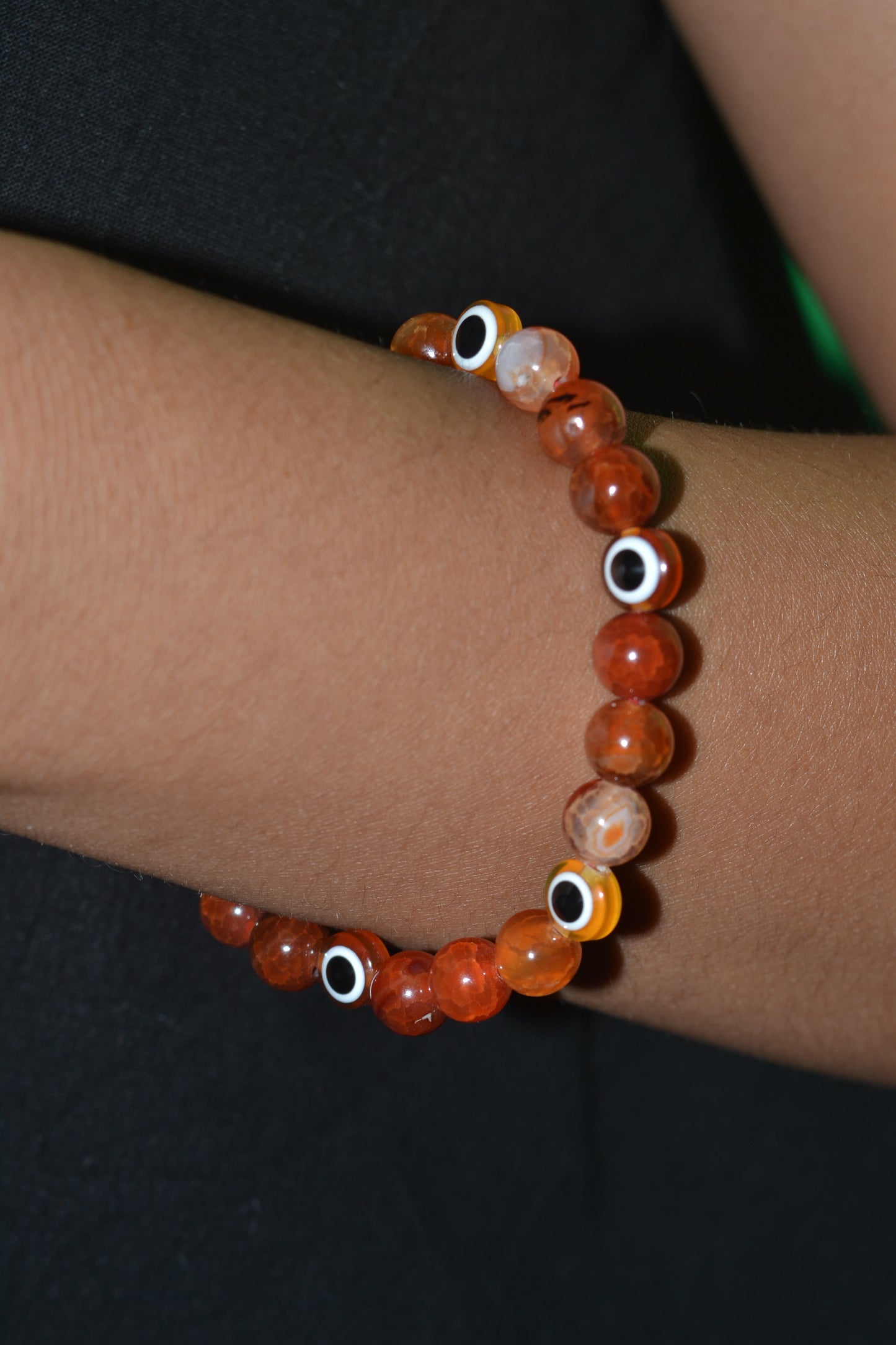 Fire Agate & Evil Eye Bracelet – Protection, Confidence & Bold Solar Energy