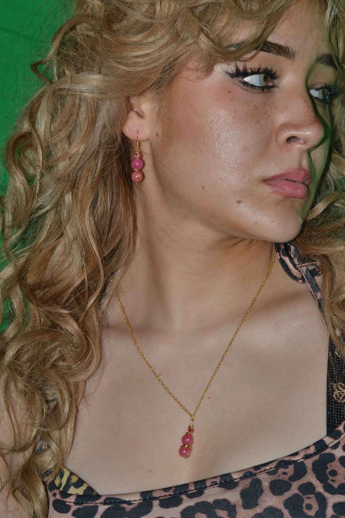 Pink Jade & Gold Set – Heart-Centered Confidence & Grace (925 Necklace + Earrings)