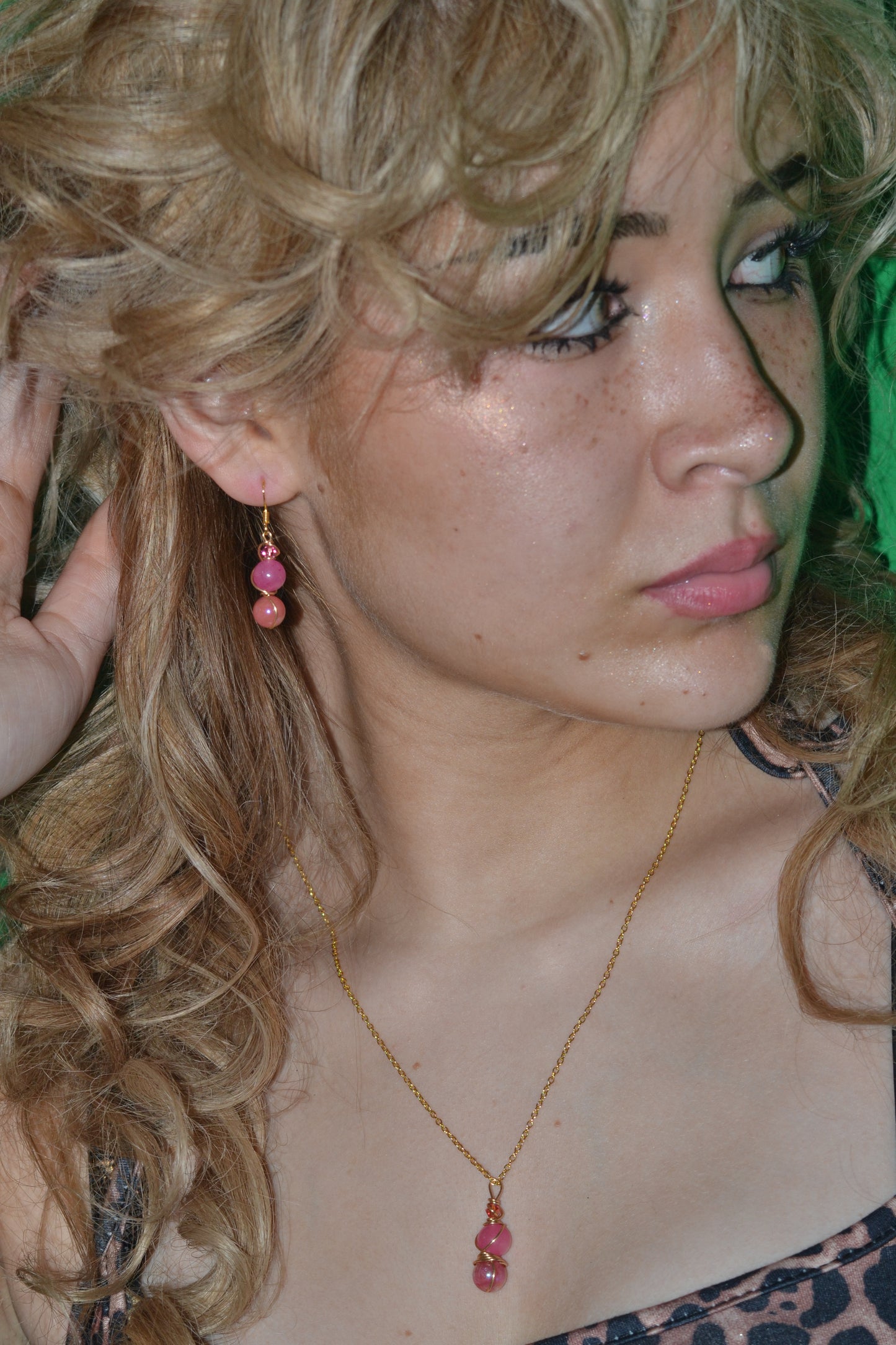 Pink Jade & Gold Set – Heart-Centered Confidence & Grace (925 Necklace + Earrings)