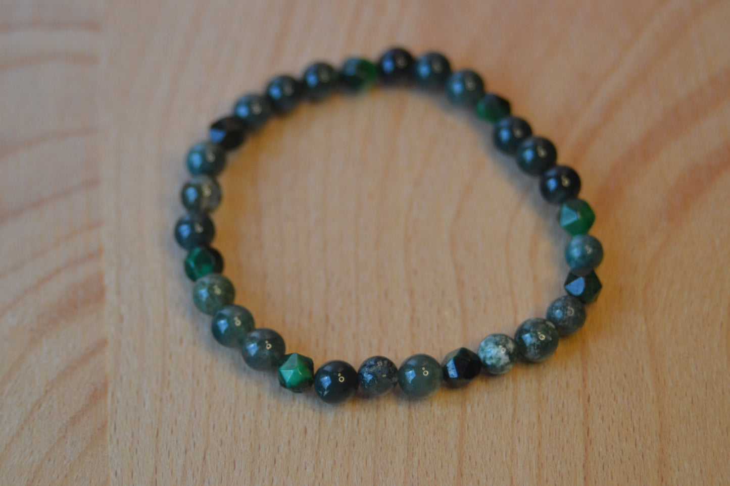 Moss Agate Bracelet with Faceted Green Tiger’s Eye – Grounding with a Touch of Shine