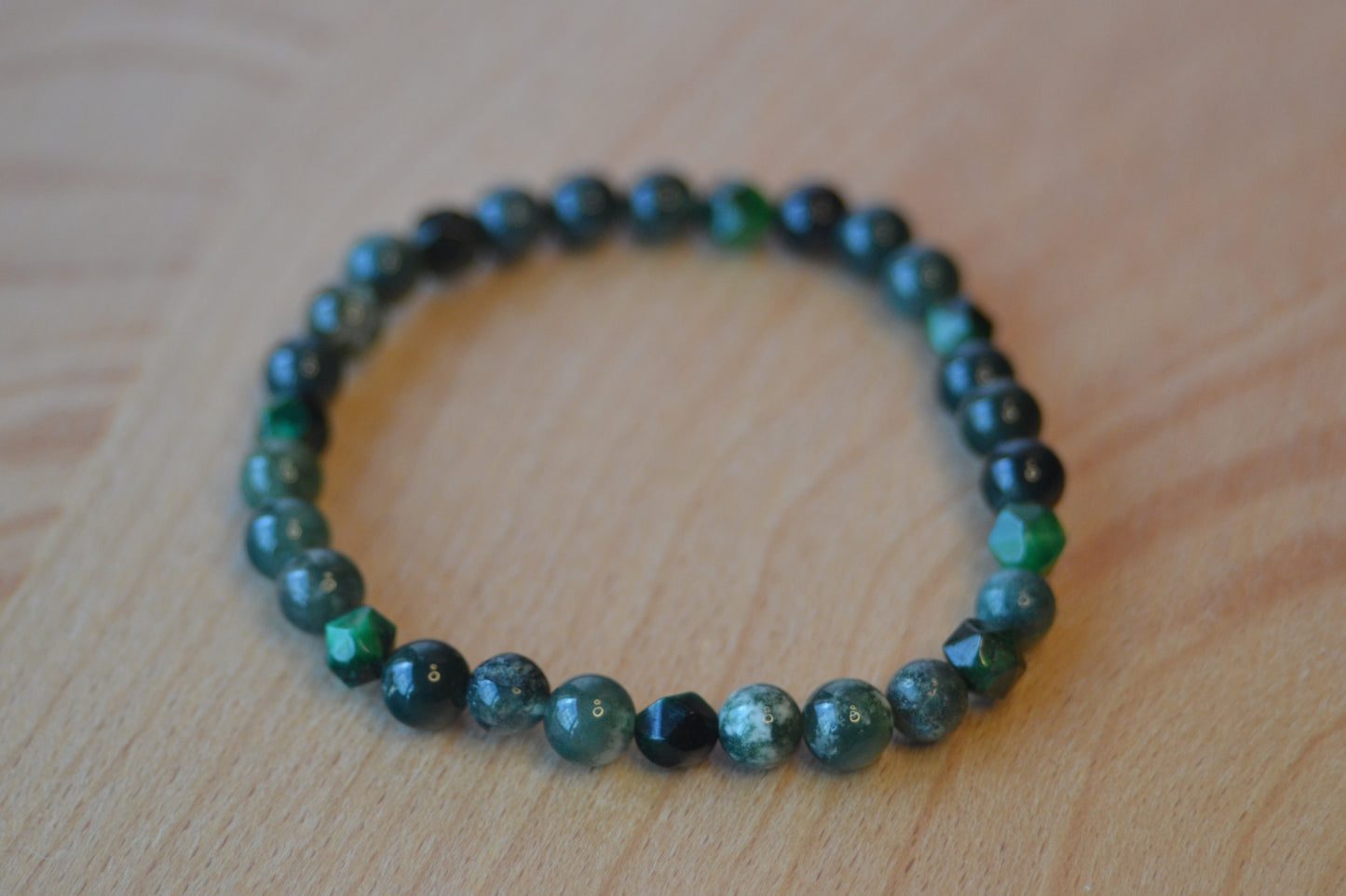 Moss Agate Bracelet with Faceted Green Tiger’s Eye – Grounding with a Touch of Shine