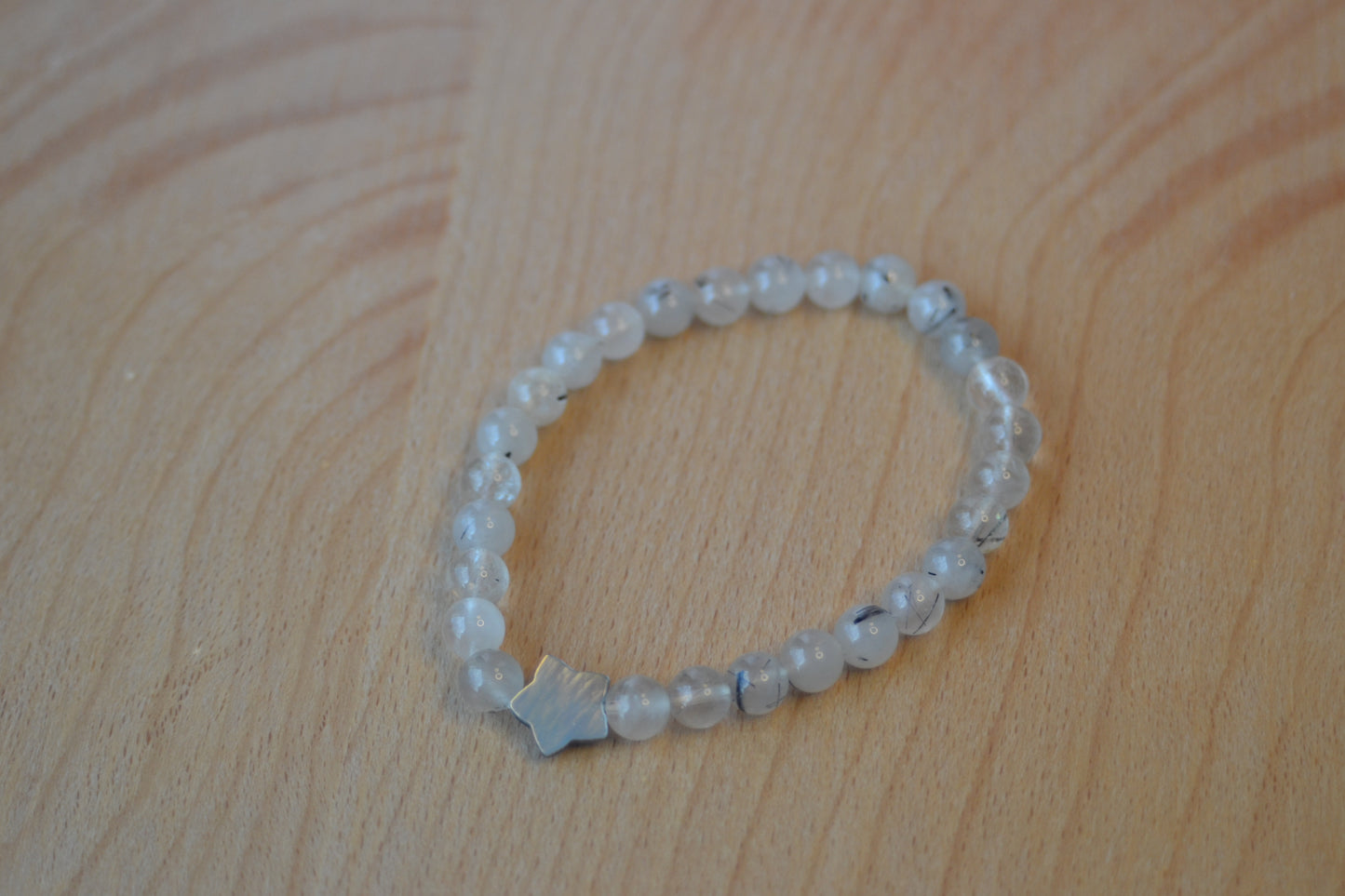 Tourmalated Quartz Bracelet with Mother of Pearl Star – Light & Shadow Balance