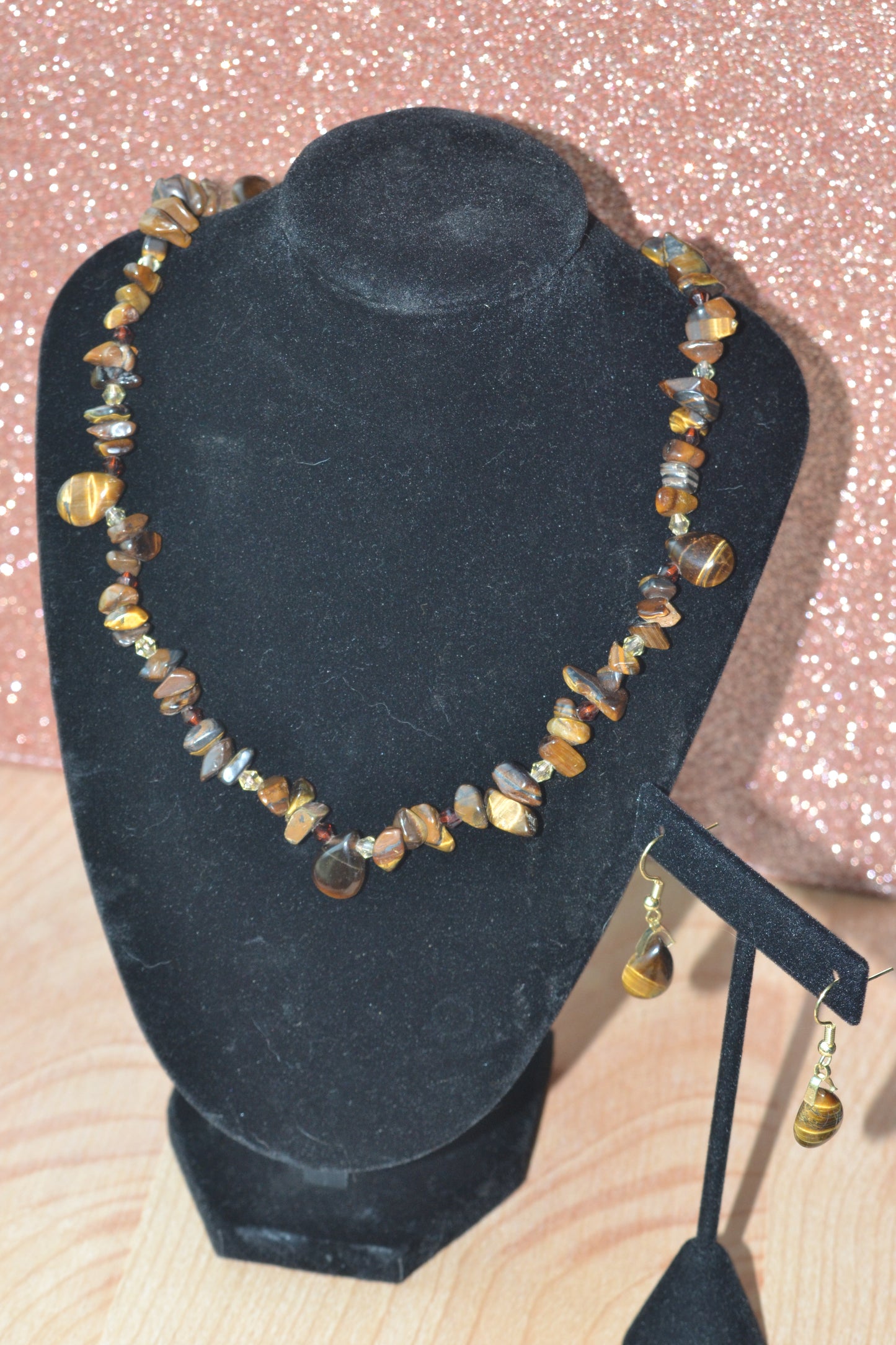 Tiger’s Eye Choker & Teardrop Earrings Set – Grounding & Confidence Jewelry