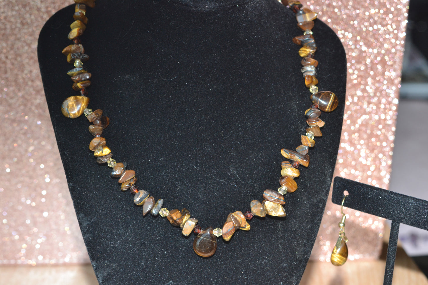 Tiger’s Eye Choker & Teardrop Earrings Set – Grounding & Confidence Jewelry