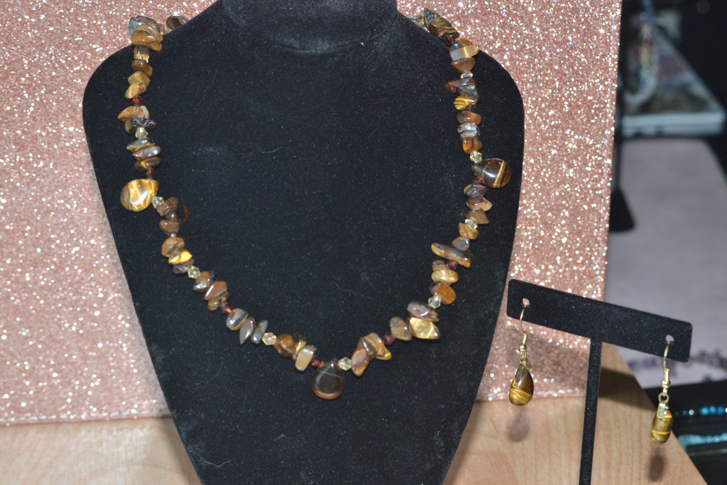 Tiger’s Eye Choker & Teardrop Earrings Set – Grounding & Confidence Jewelry