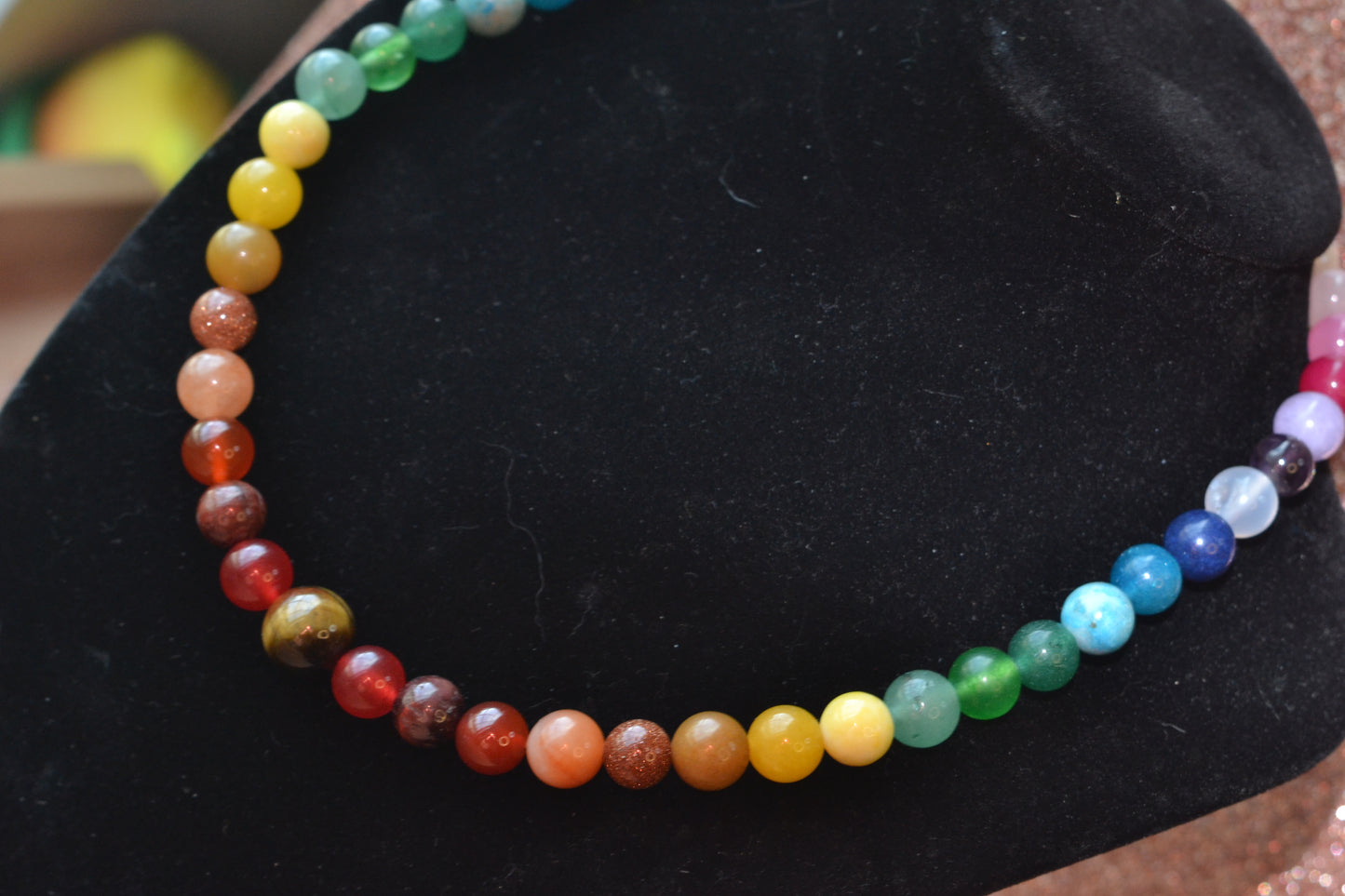 Gemstone Rainbow Journey Choker – Dual-Sided Power with Yellow Tiger’s Eye & Black Onyx (16”)