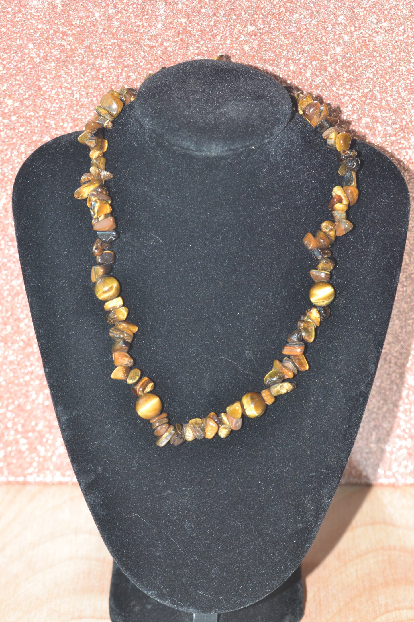 Tiger’s Eye Chip Choker with 8mm Round Spacers – Bold Energy (16”)