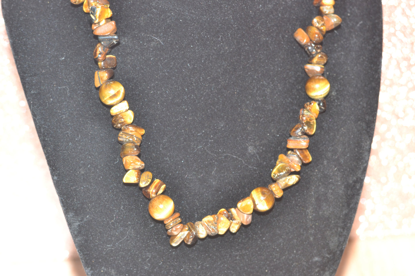 Tiger’s Eye Chip Choker with 8mm Round Spacers – Bold Energy (16”)