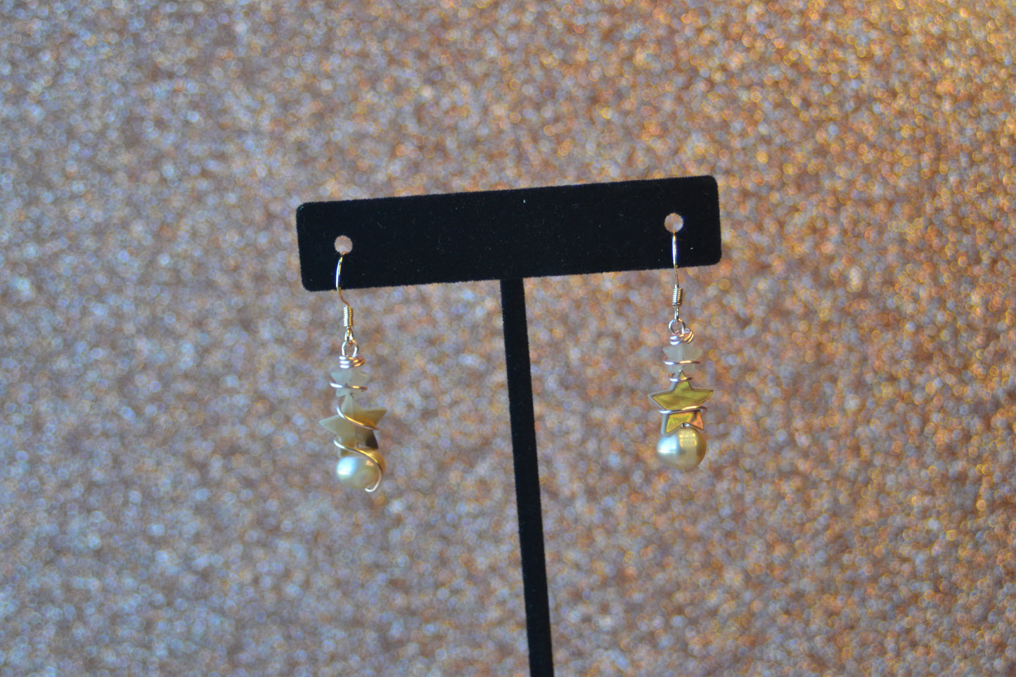 Double Star Earrings – Strawberry Quartz, Mother of Pearl & Freshwater Pearl in Rose Gold