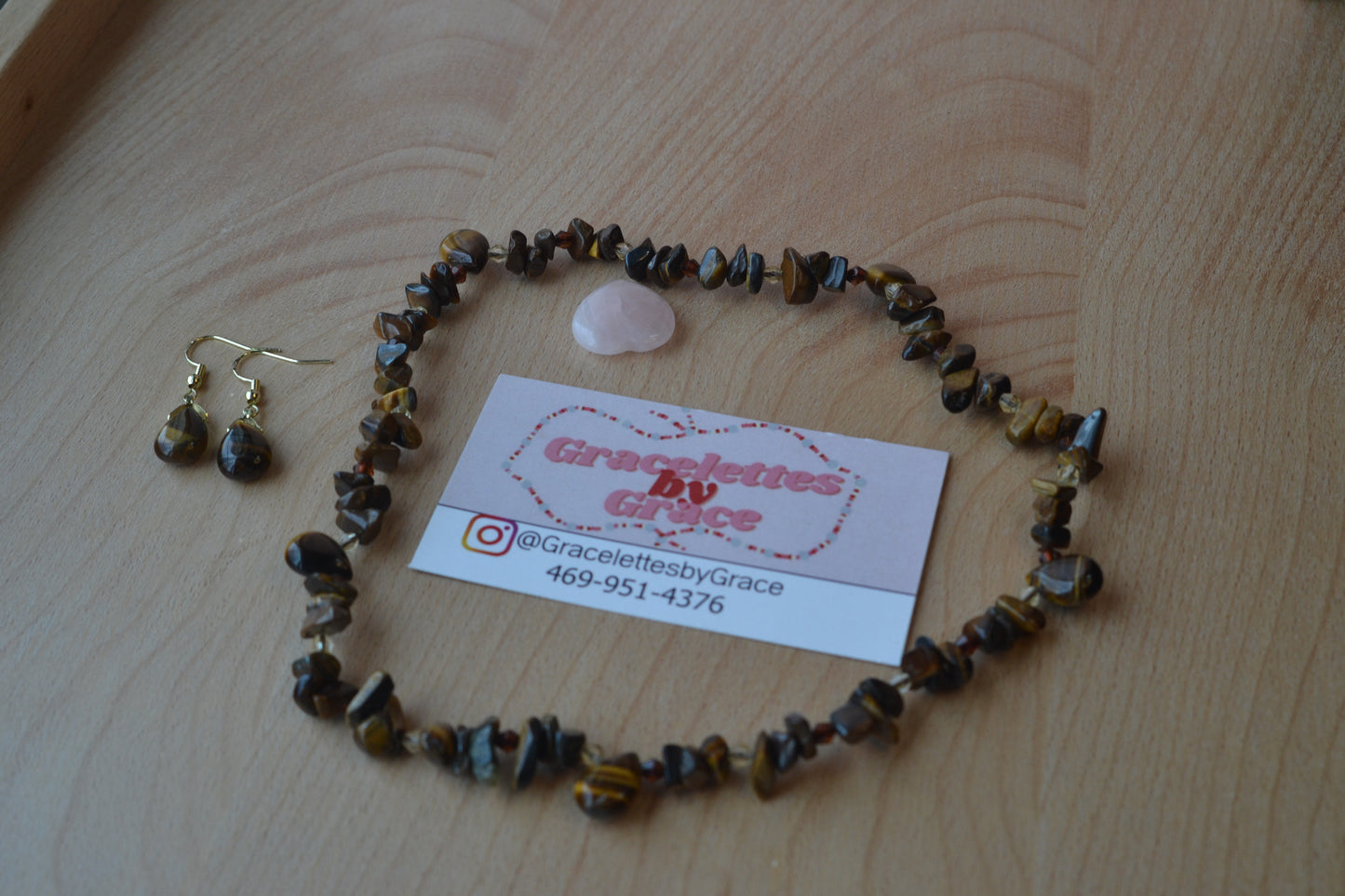 Tiger’s Eye Choker & Teardrop Earrings Set – Grounding & Confidence Jewelry