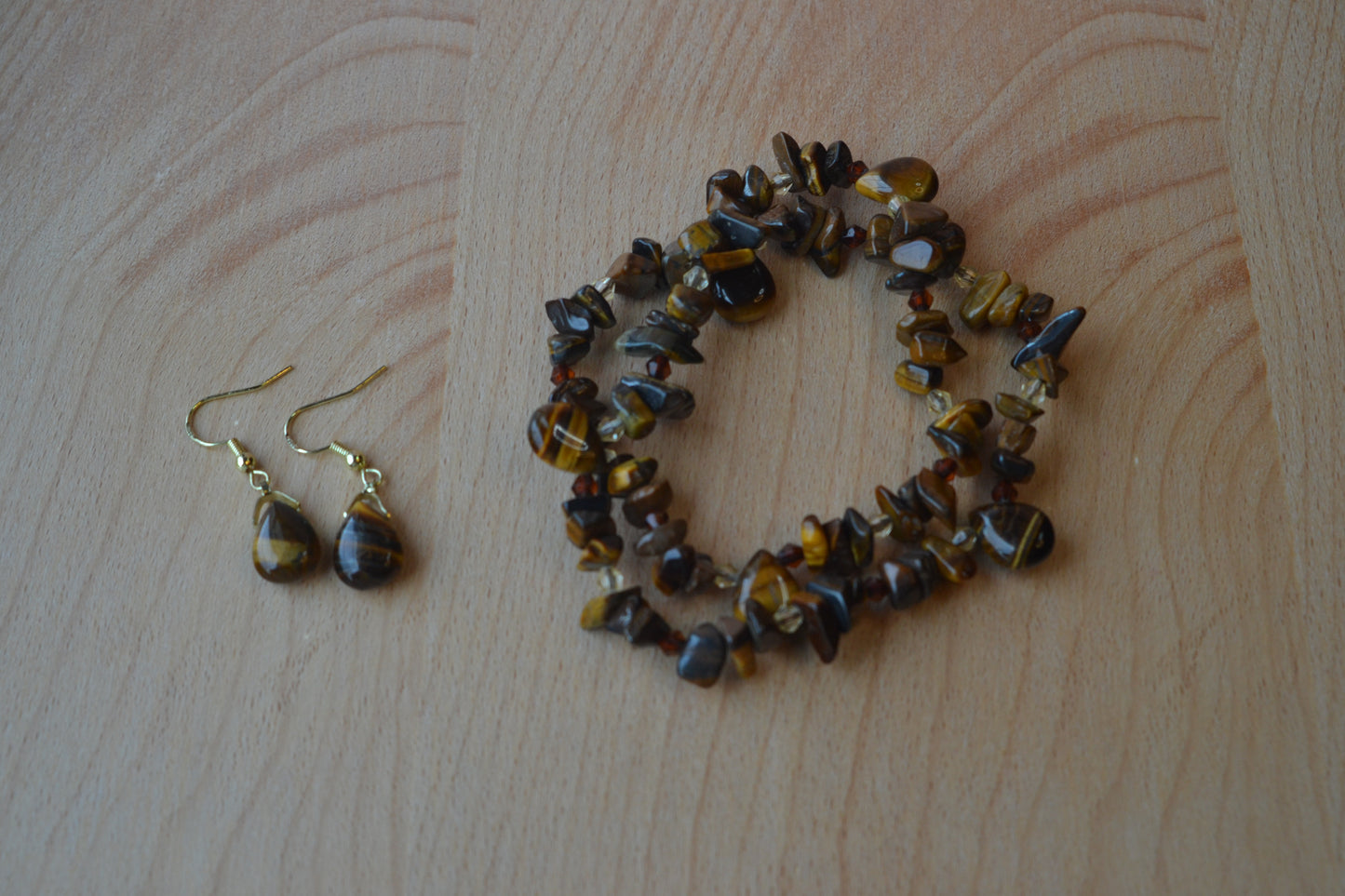 Tiger’s Eye Choker & Teardrop Earrings Set – Grounding & Confidence Jewelry