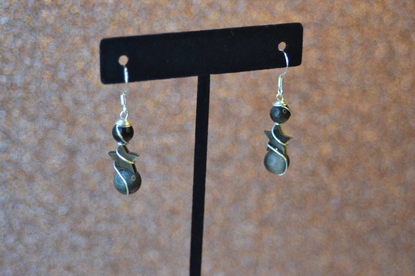 Shadow Star Earrings – Silver Obsidian & Black Mother of Pearl in Sterling Silver